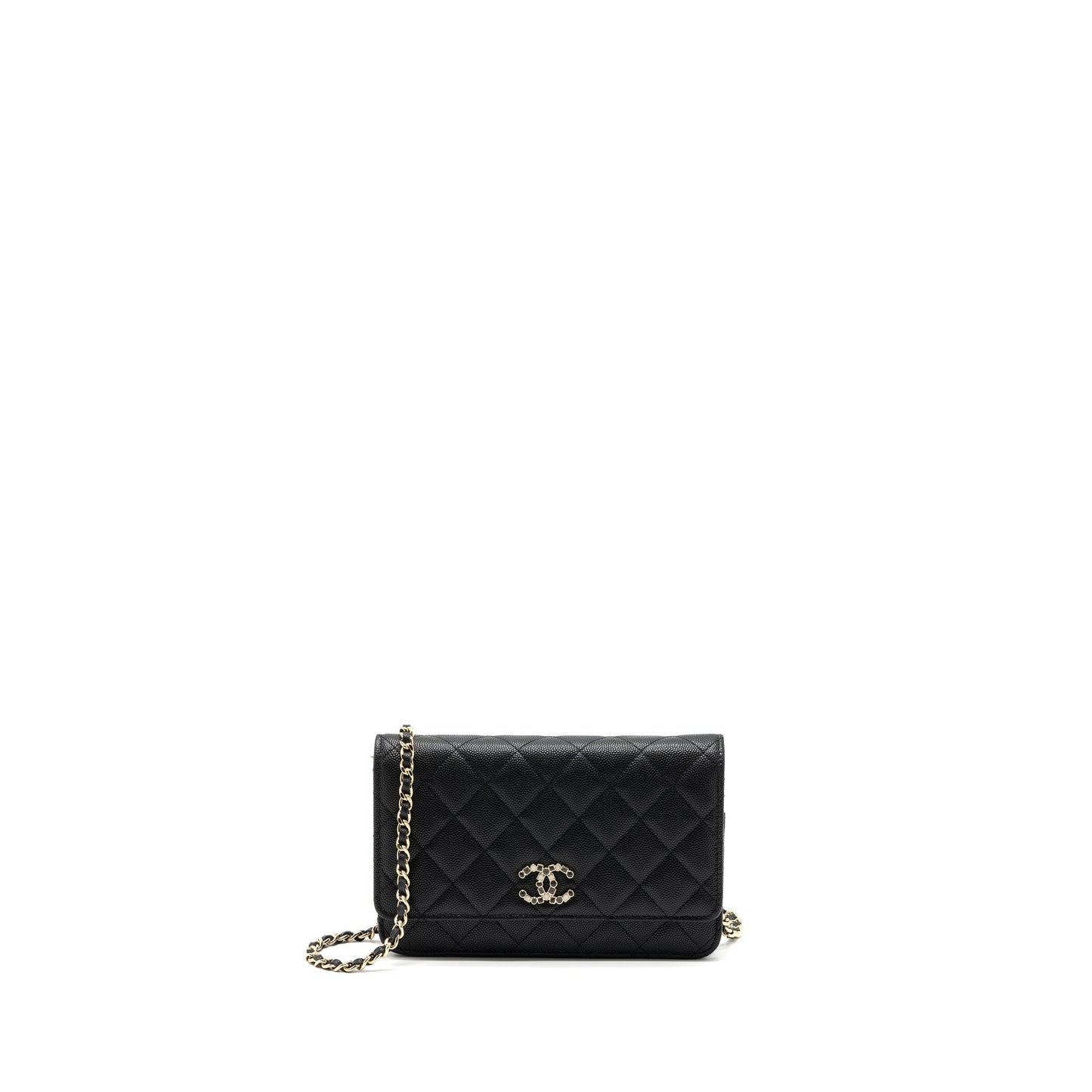 Chanel 23k Detailed CC Logo On Caviar Black Wallet Case