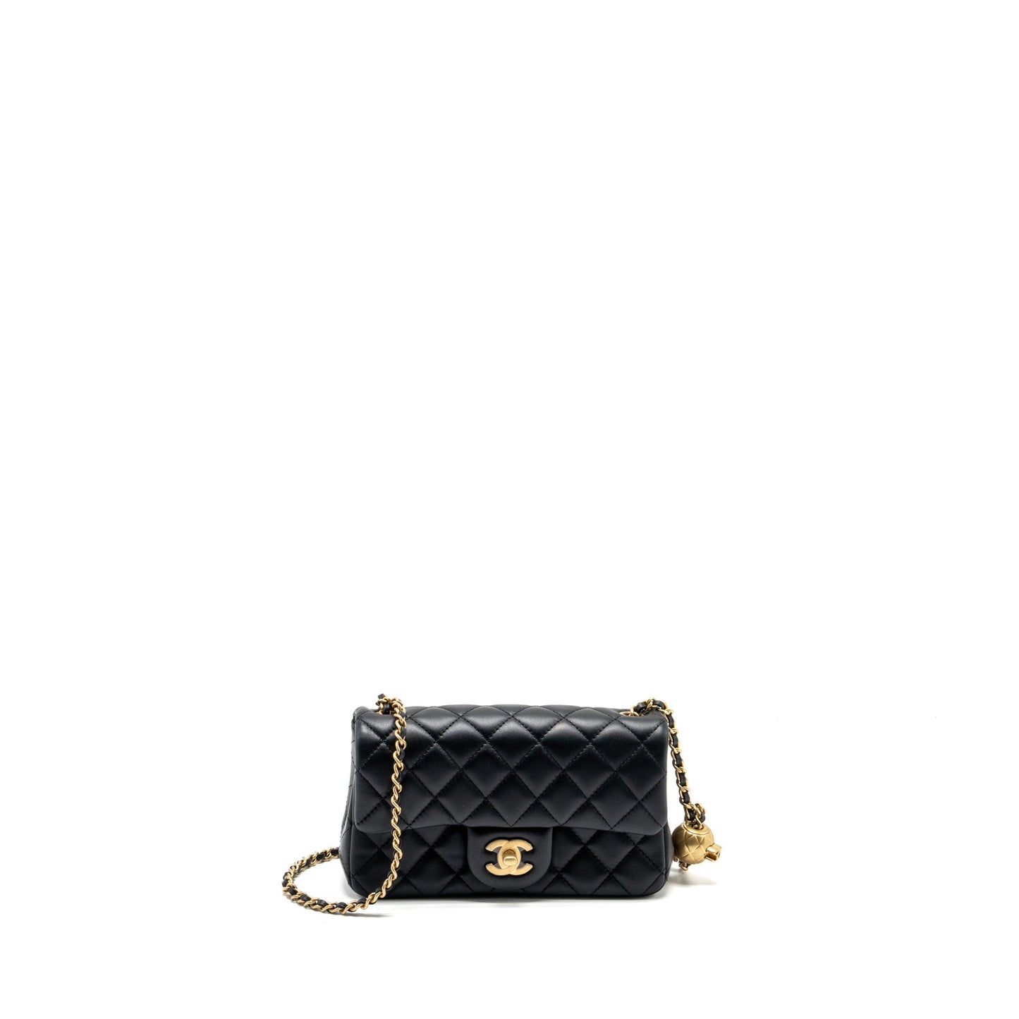Chanel Pearl Crush Rectangular Flap Lambskin GHW Black Shoulder Bag Black Ghwmicrochip