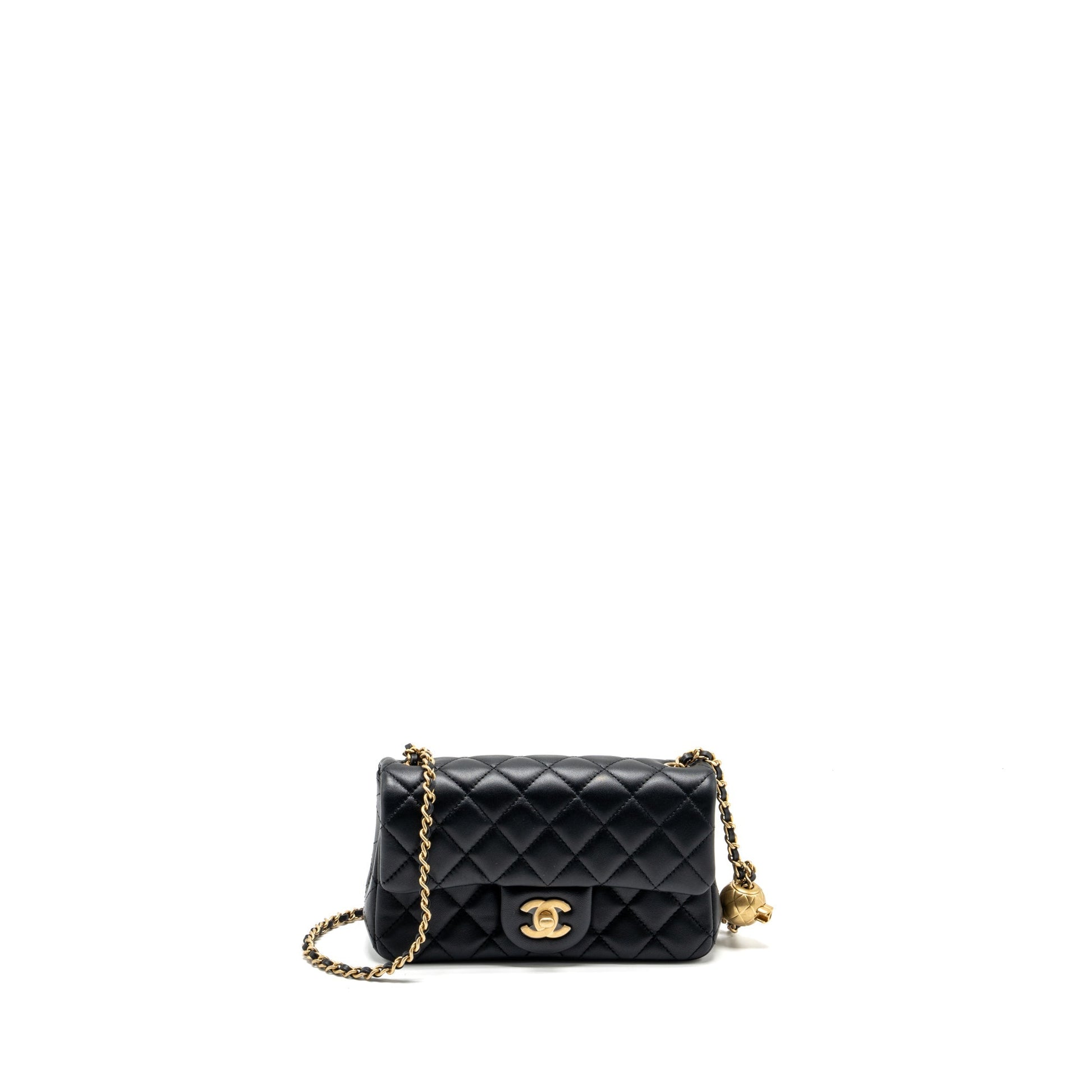 Chanel Pearl Crush Rectangular Flap Lambskin GHW Black Shoulder Bag Black Ghwmicrochip