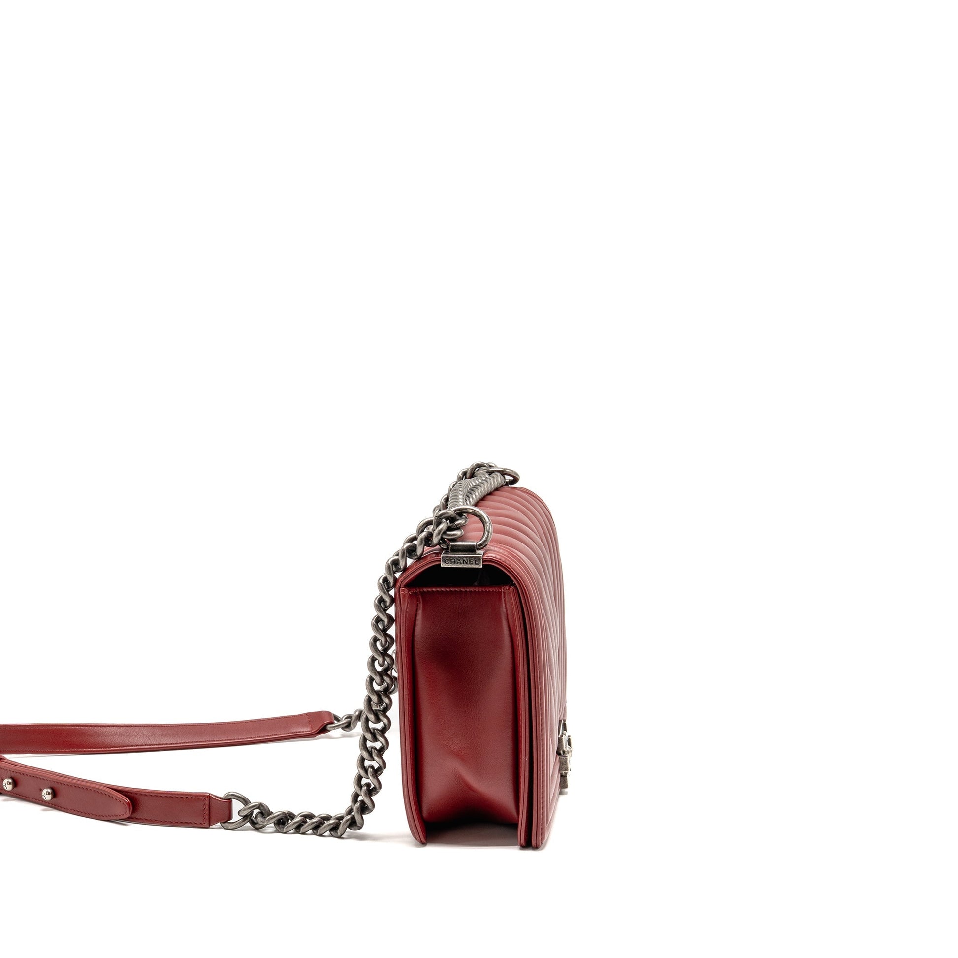 Chanel Chevron New Boy Calfskin Ruthenium Hardware Red Handbag