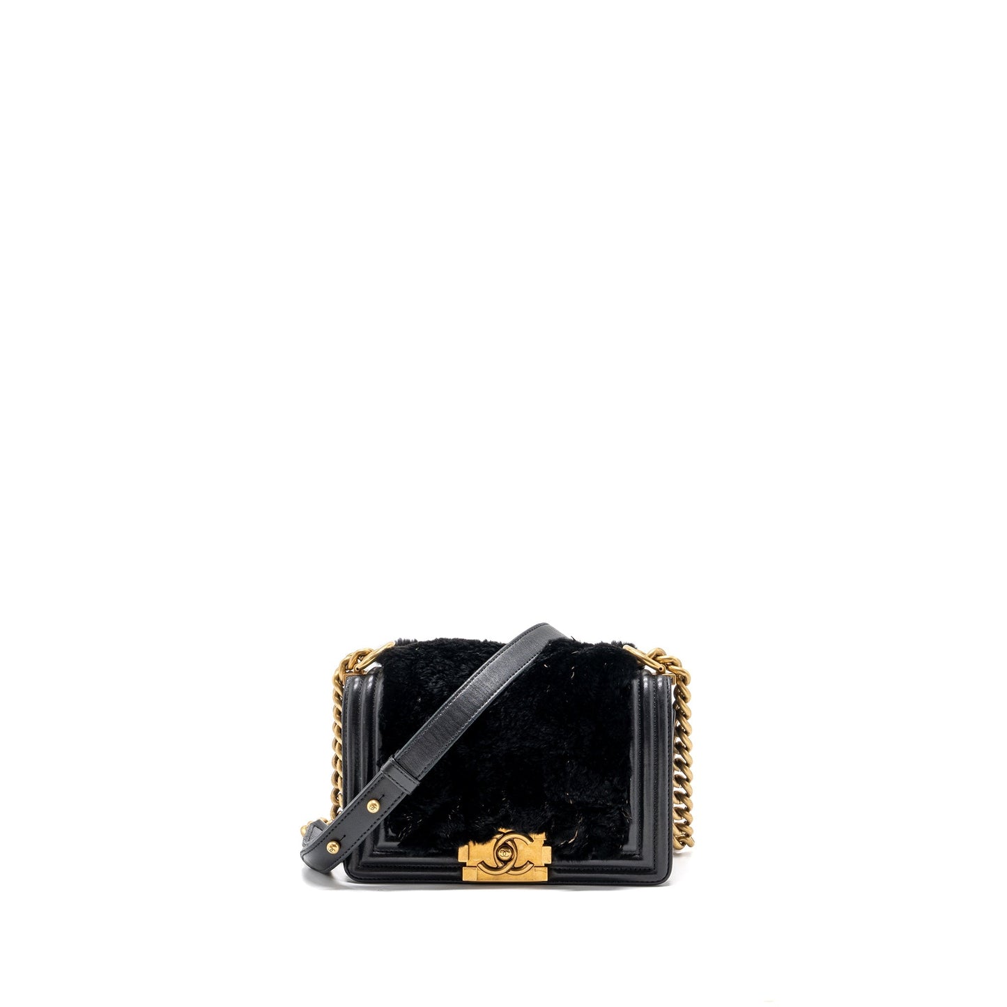 Chanel Boy Rabbit Hair Limited Edition Lambskin Black Small Handbag
