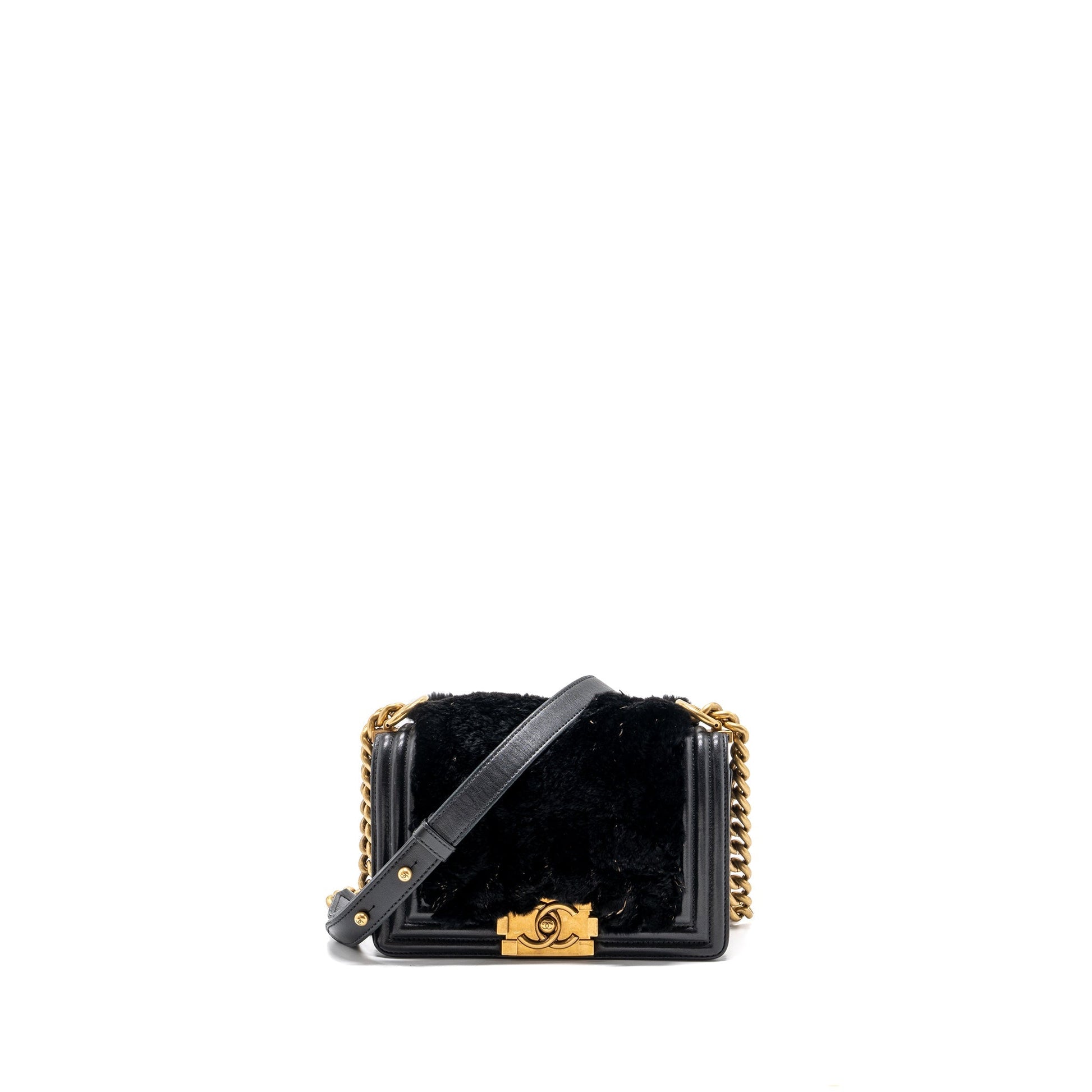 Chanel Boy Rabbit Hair Limited Edition Lambskin Black Small Handbag
