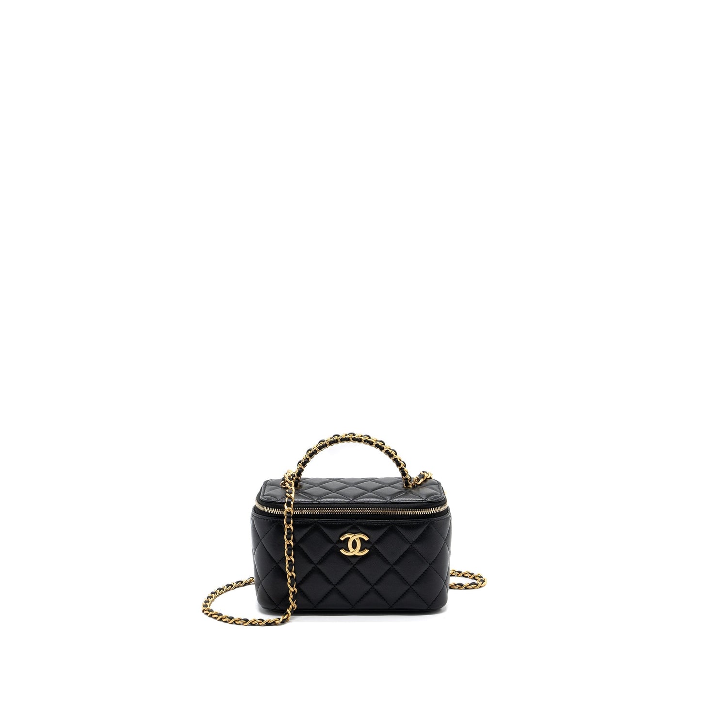 Chanel Top Handle Long Vanity Lambskin GHW Black Handbag Ghw Microchip