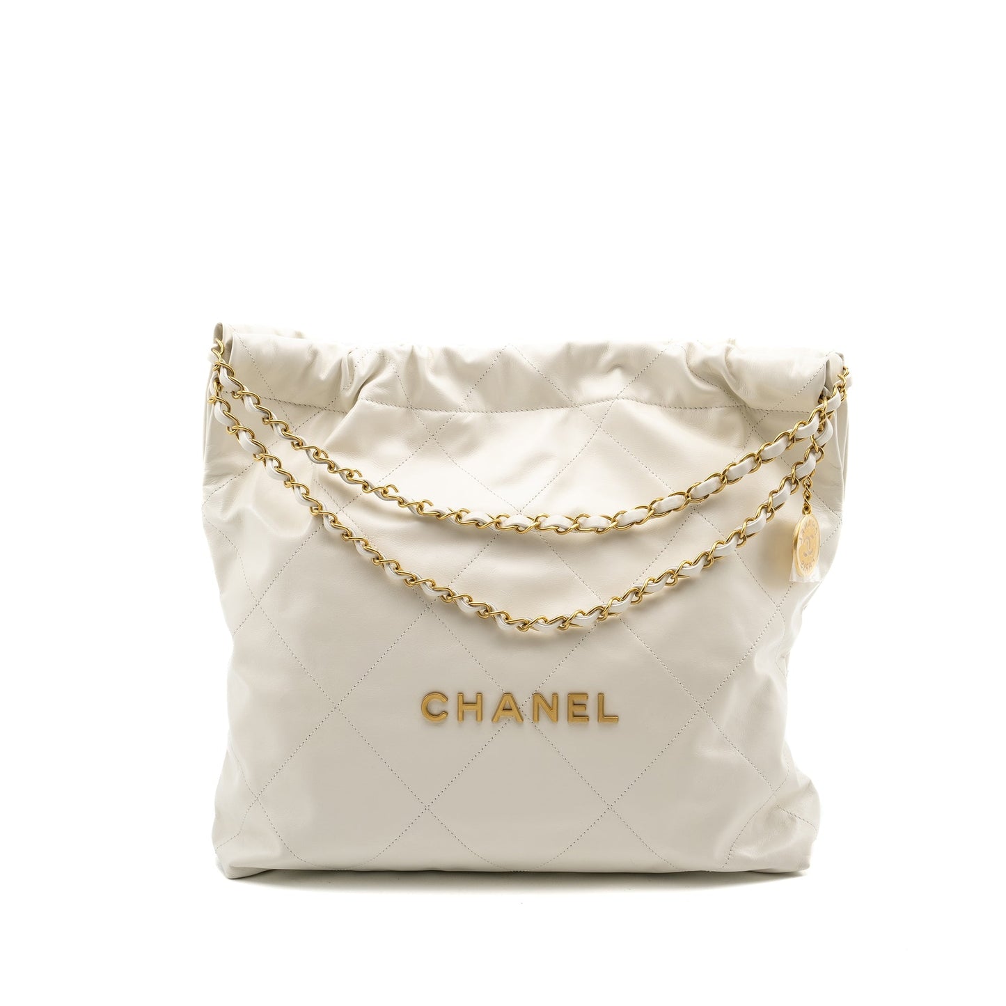 Chanel 22 Calfskin GHW Microchip White Handbag