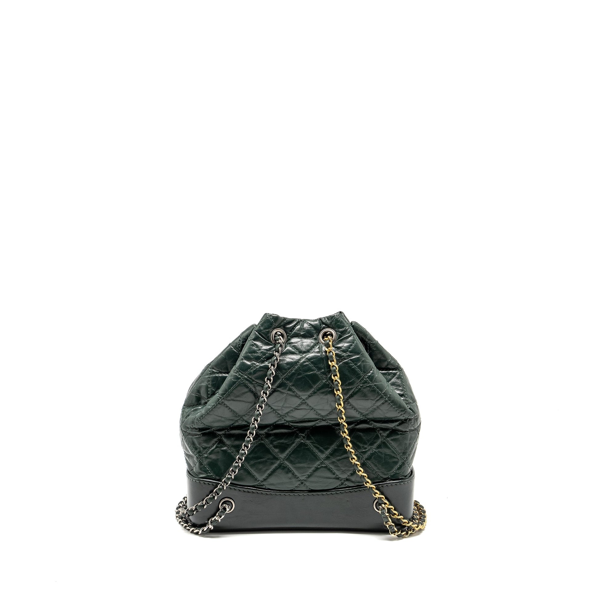 Chanel Gabrielle backpack aged calfskin dark hardware Multicolor Green Small