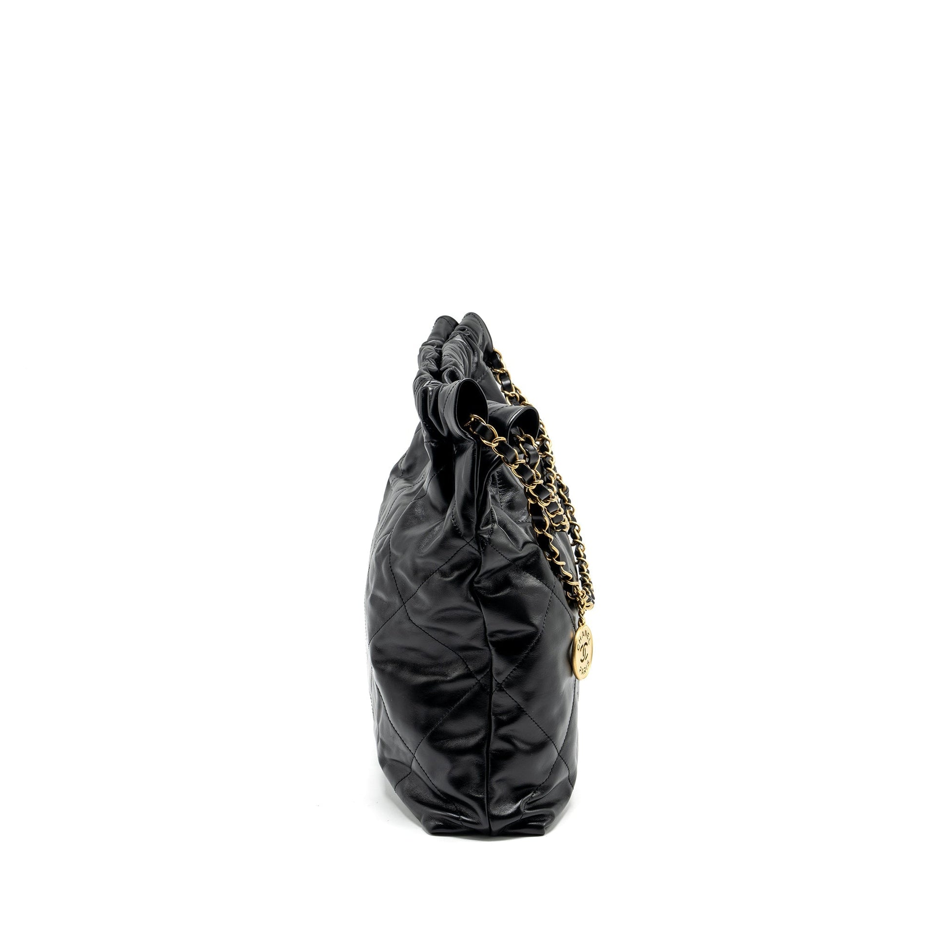 Chanel 22 Shiny Calfskin GHW Black Handbag Black Ghw