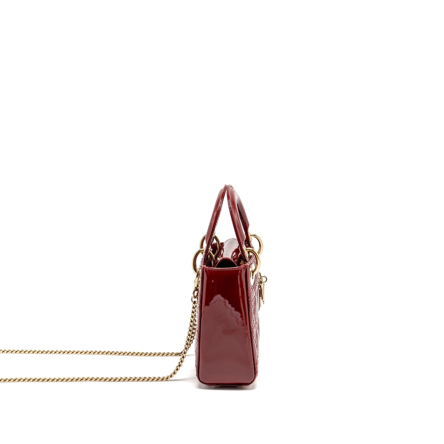 Dior Lady Patent Handbag Leather Red Travel Bag 3