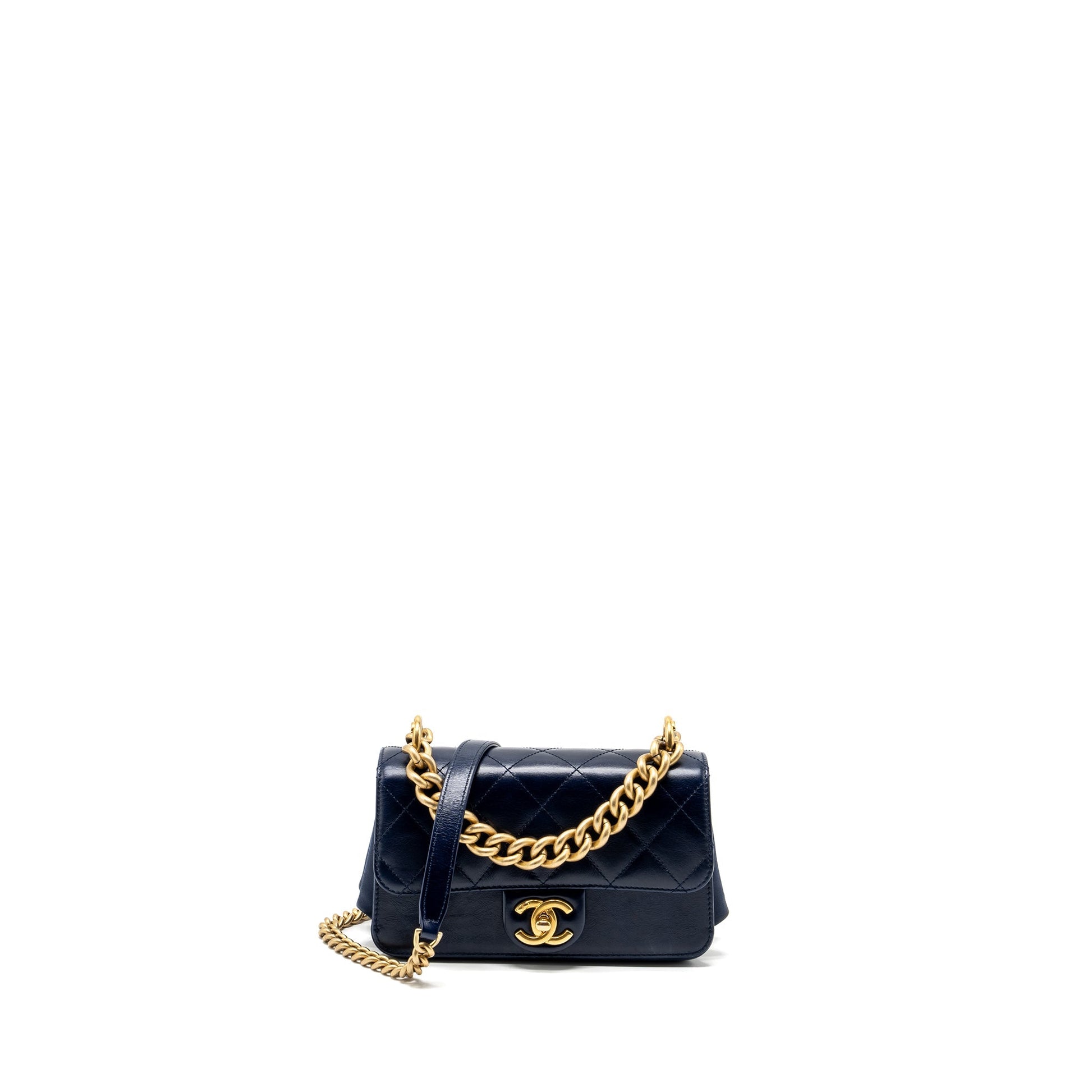 Chanel Quilted flap handle calfskin dark GHW Blue Shoulder Bag