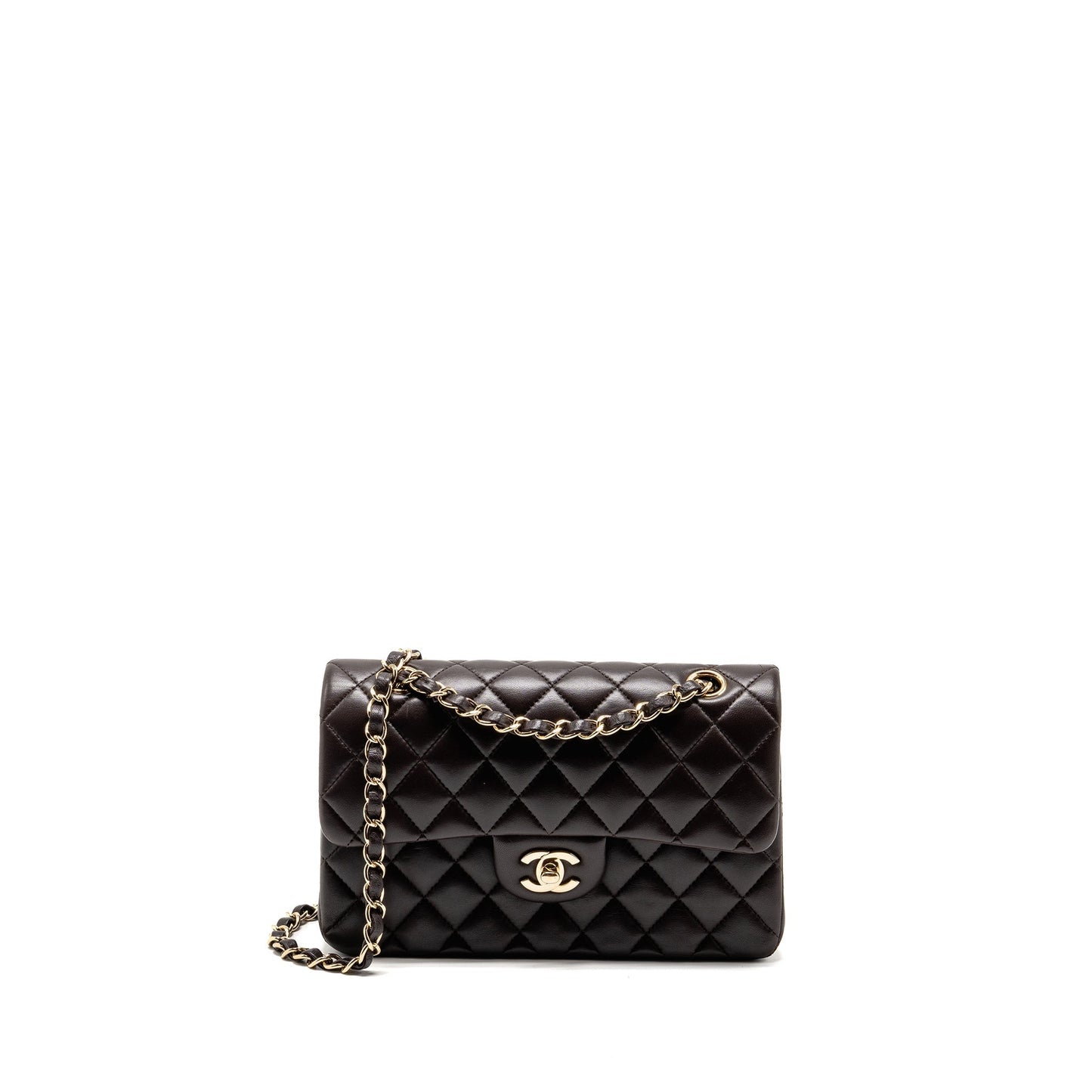 Chanel Classic Double Flap Lambskin Dark LGHW Brown Small Shoulder Bag