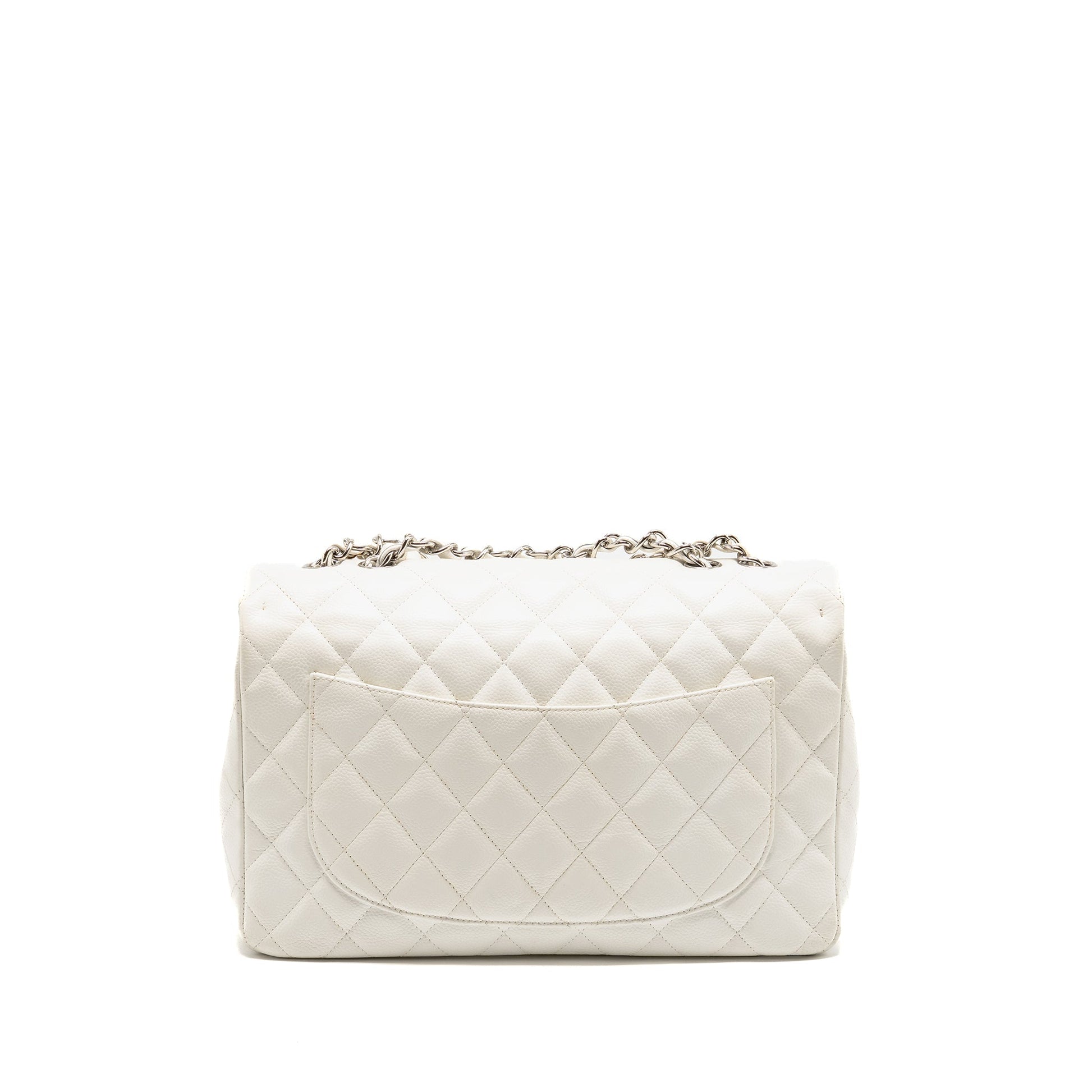 Chanel Jumbo Classic Single Flap Caviar SHW White Shoulder Bag