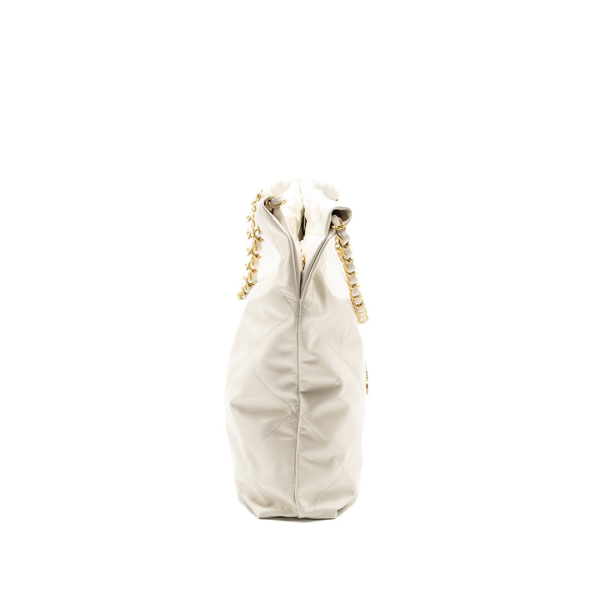 Chanel 22 Calfskin GHW Microchip White Handbag