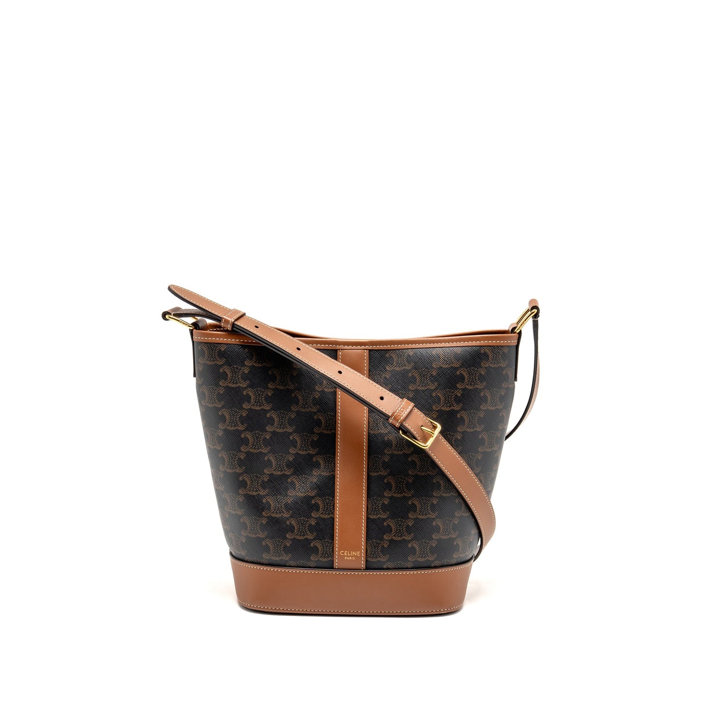 Celine Bucket Purse Triomphe Calfskin Handbag Canvas Tan Bucket Bag