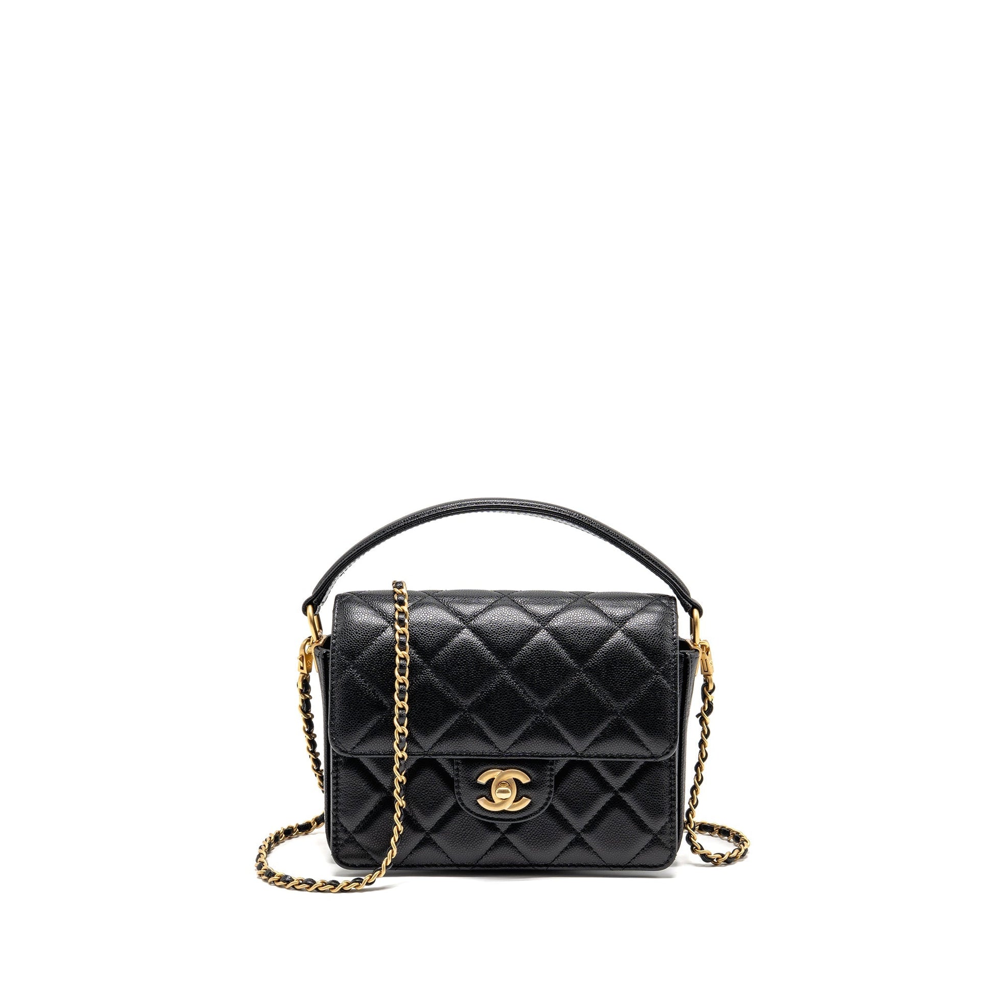 Chanel 24k Top Handle Messenger Removable Caviar Black Messenger Bag