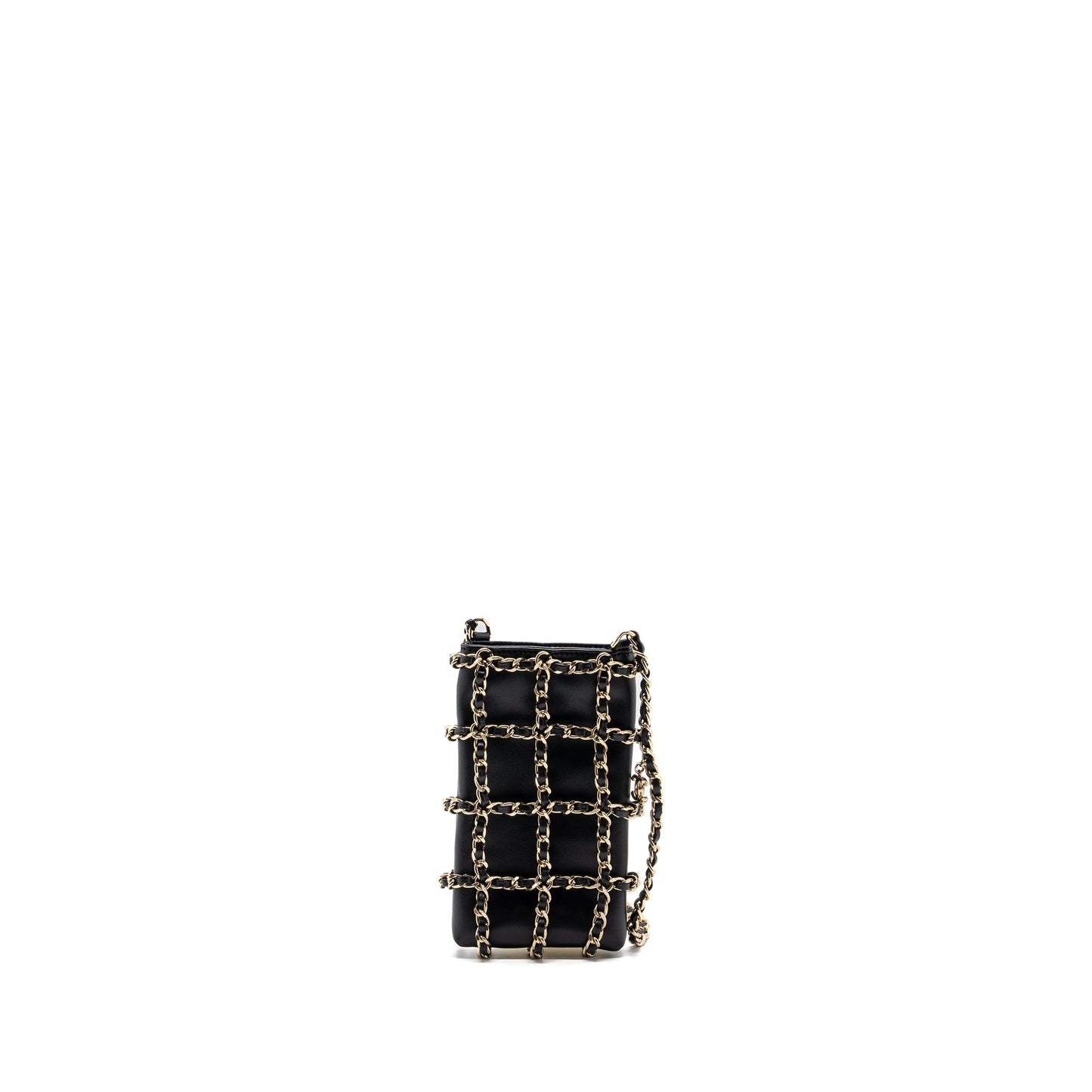 Chanel O Phone Holder Lambskin LGHW Black Gold Clutch Bag