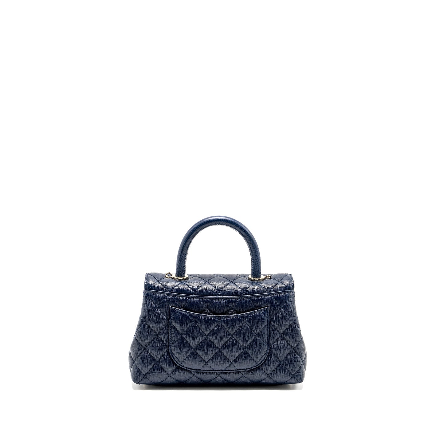 Chanel Coco Lizard Embossed Handle Caviar Navy Small Handbag
