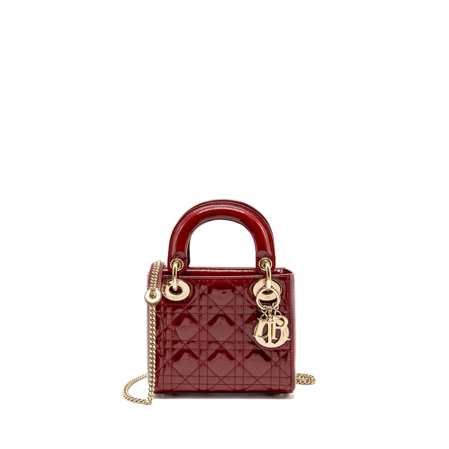 Dior Lady Patent Handbag Leather Red Travel Bag 3