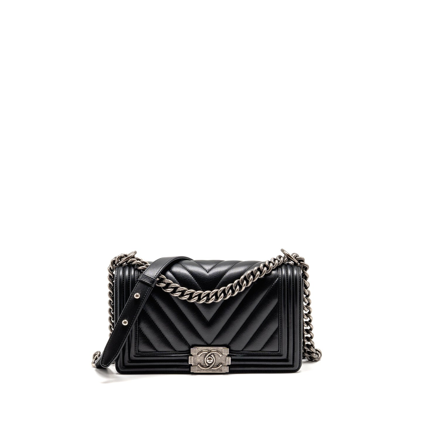 Chanel Chevron Boy calfskin ruthenium SHW Black Handbag
