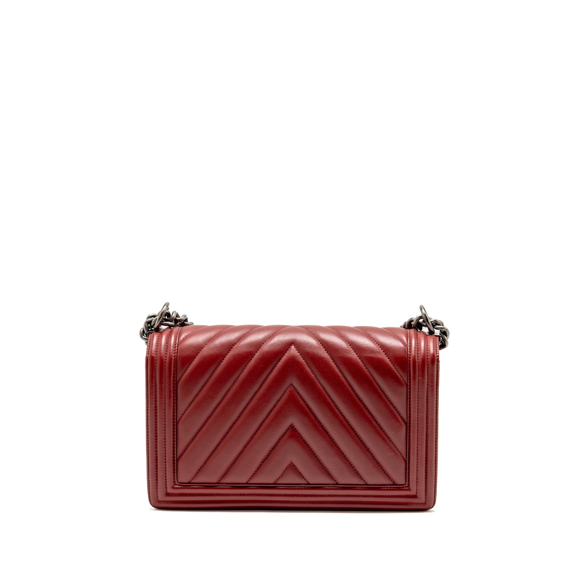 Chanel Chevron New Boy Calfskin Ruthenium Hardware Red Handbag