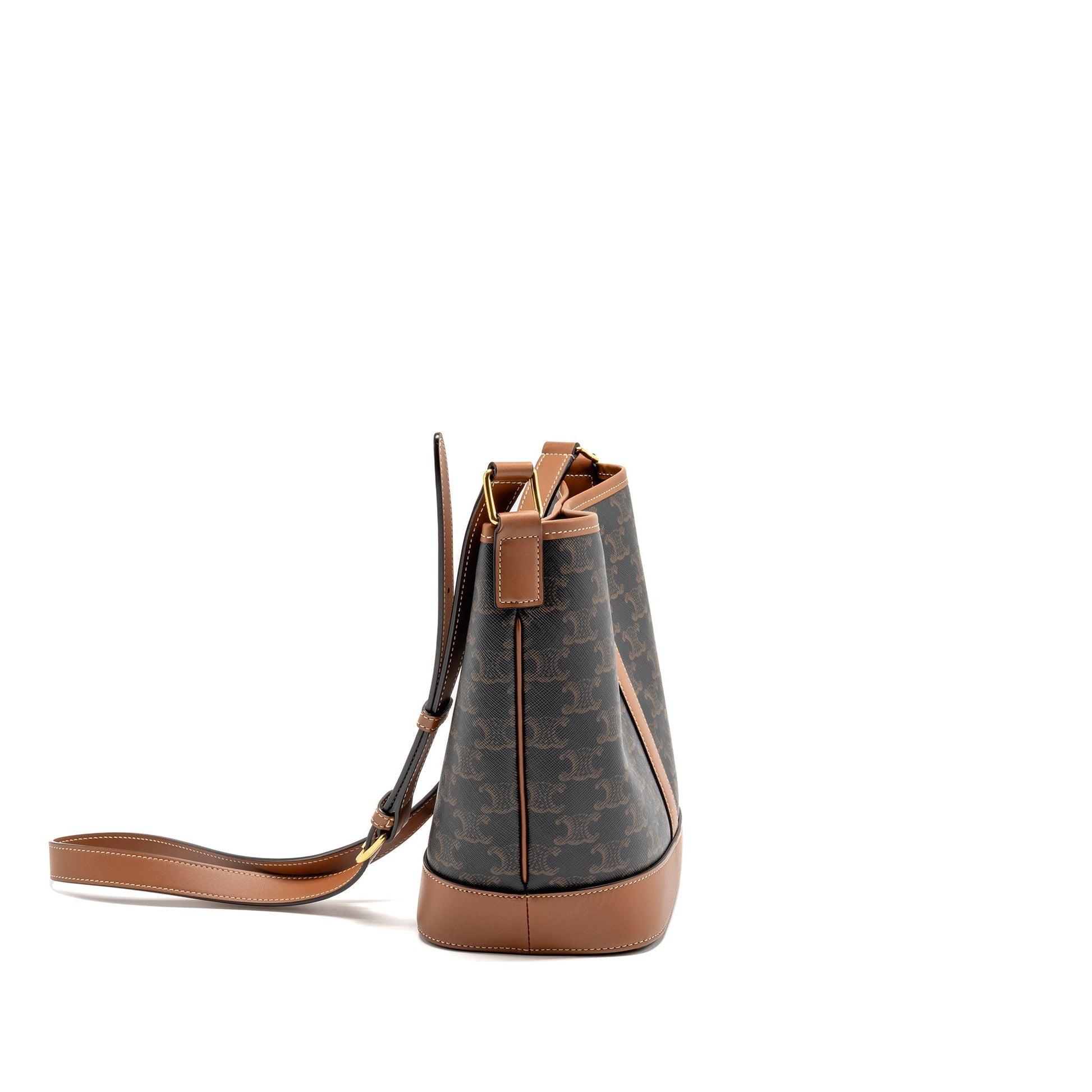 Celine Bucket Purse Triomphe Calfskin Handbag Canvas Tan Bucket Bag