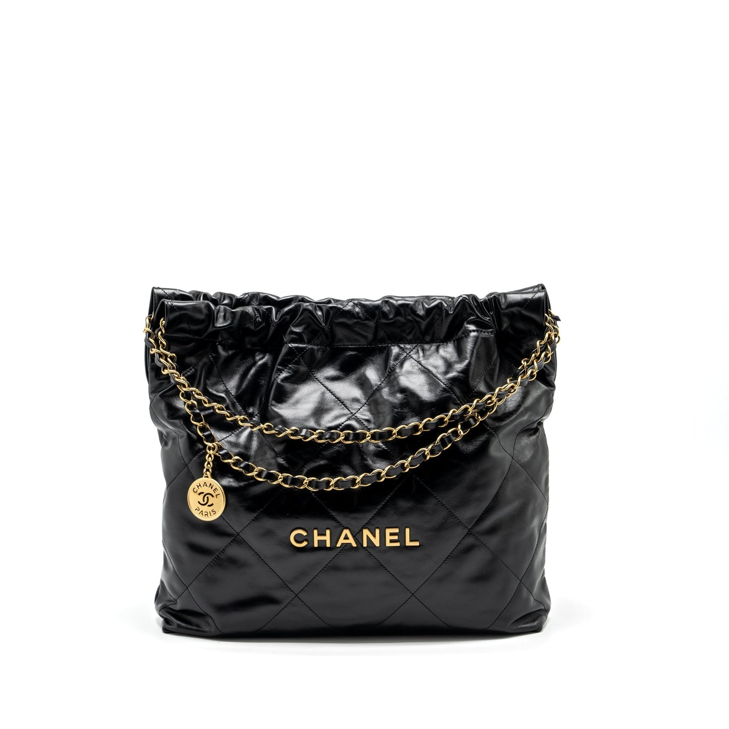 Chanel 22 Shiny Calfskin GHW Black Handbag Black Ghw