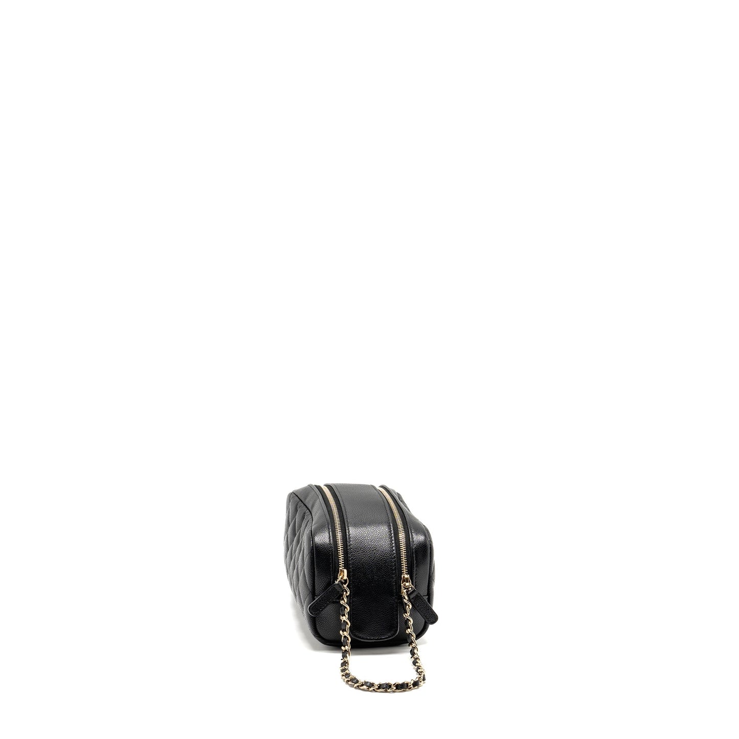 Chanel Double Zip Cosmetic Caviar GHW Microchip Black Handbag