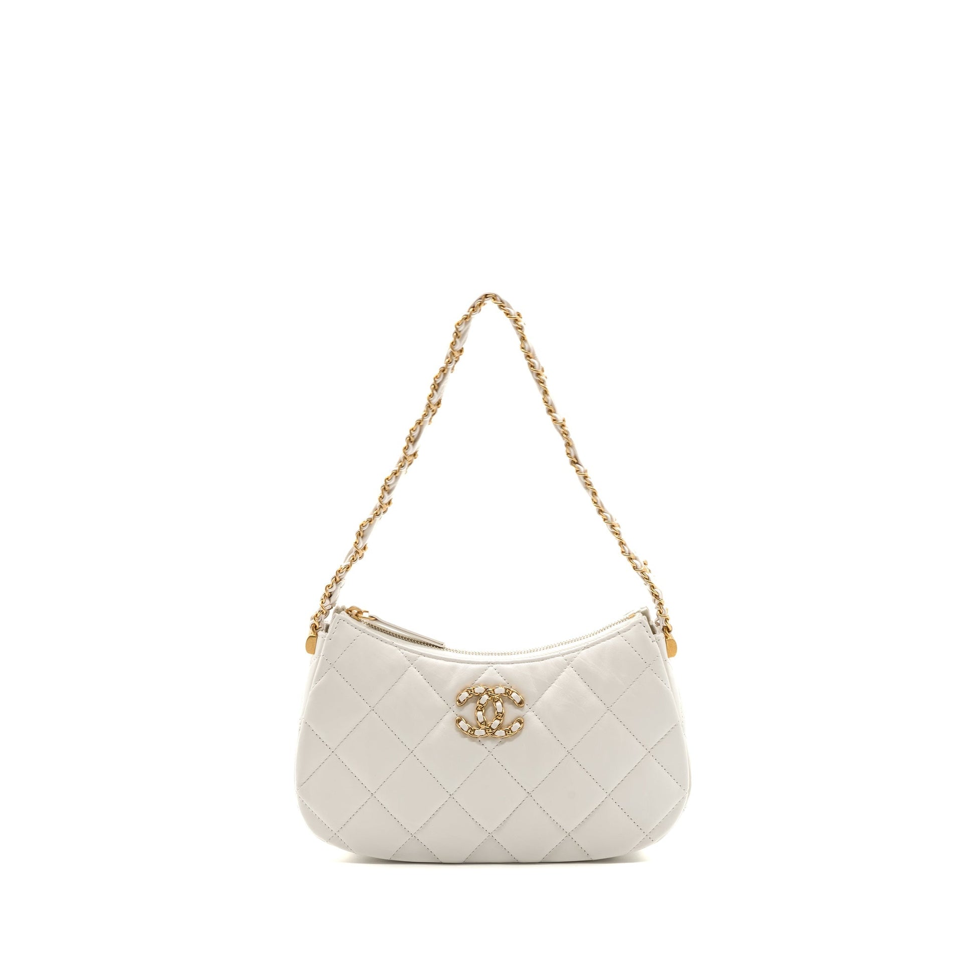 Chanel 23k Hobo Calfskin GHW microchip White Shoulder Bag Microchip 1