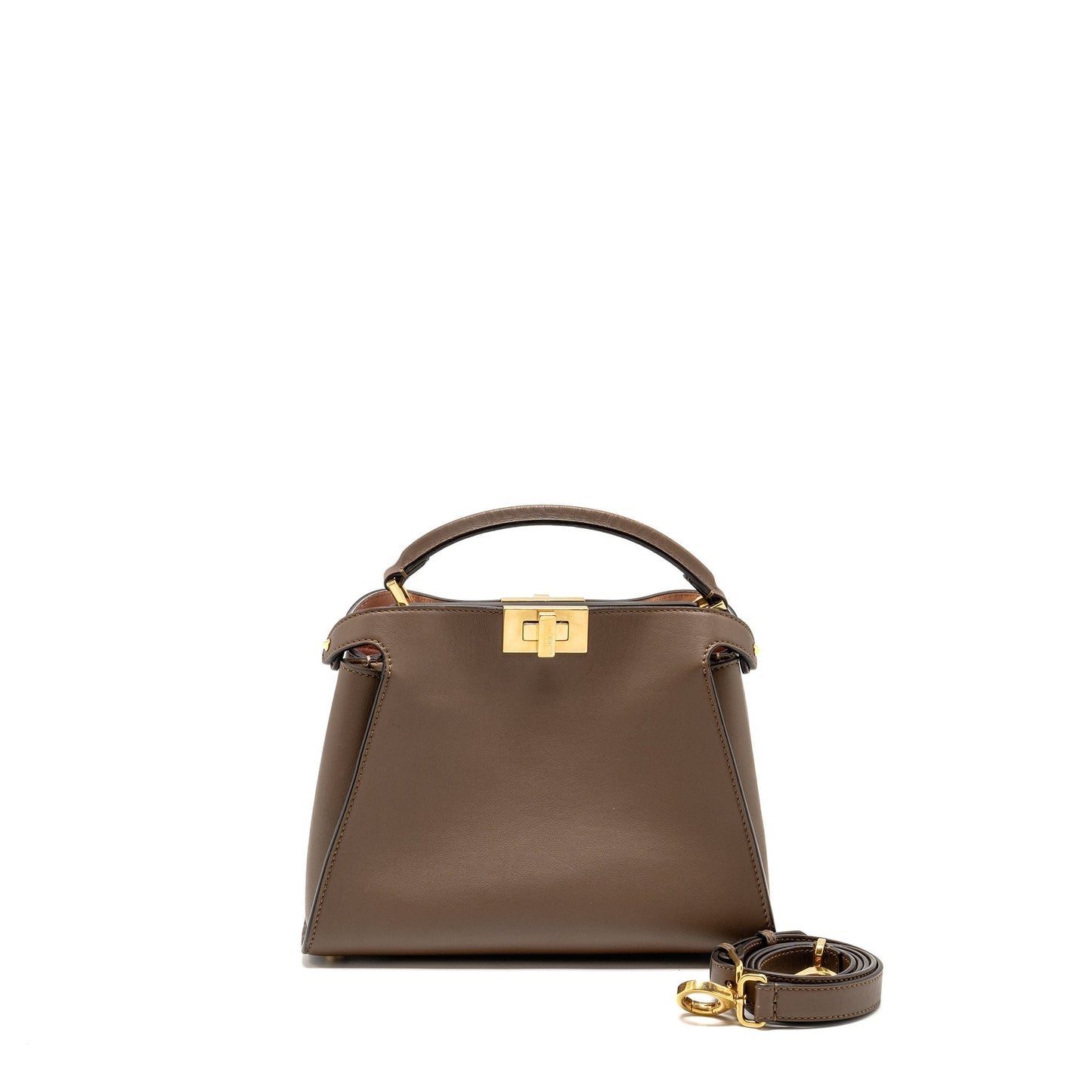 Fendi Peekaboo Iconic Purse Calfskin Brown Small Travel Bag