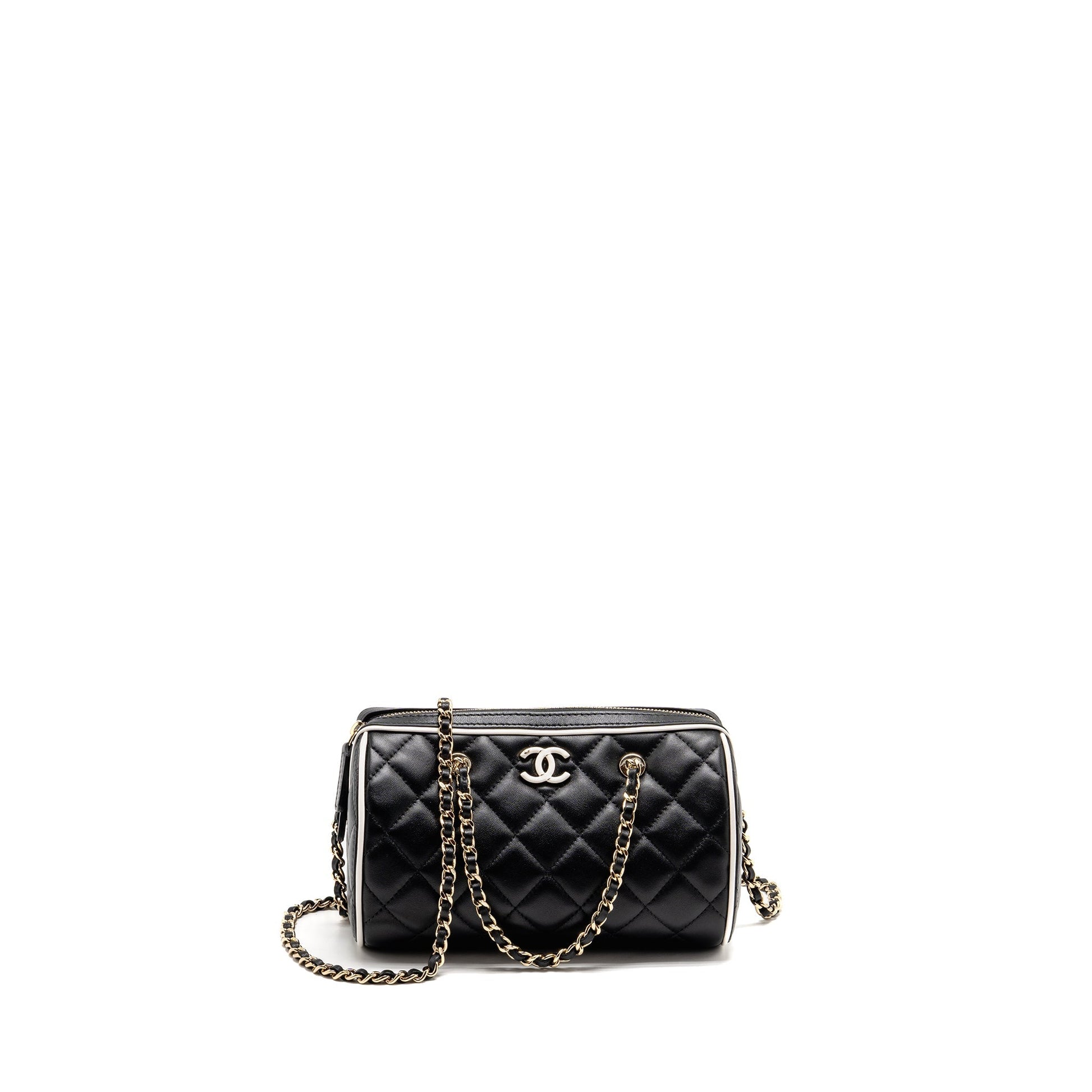 Chanel 25P Quilted Bowling Lambskin LGHW Microchip Black Handbag