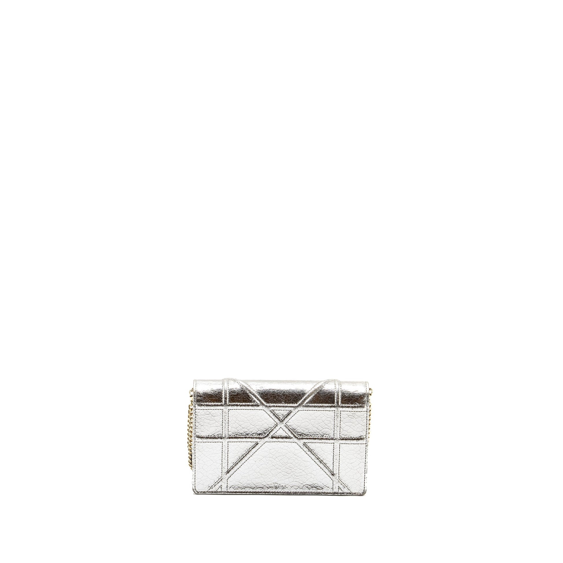 Dior ama Purse Metallic Handbag Leather Silver Travel Bag