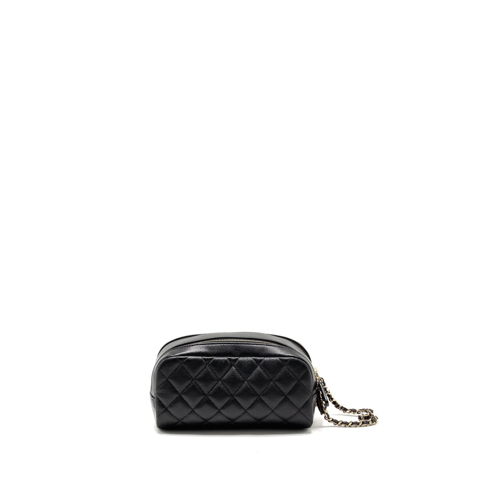Chanel Double Zip Cosmetic Caviar GHW Microchip Black Handbag