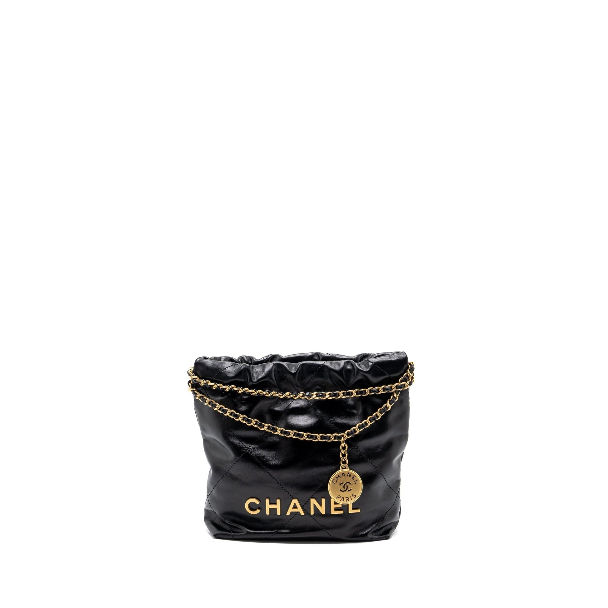 Chanel 22 Shiny Calfskin GHW Microchip Black Mini Bag Black Ghwmicrochip