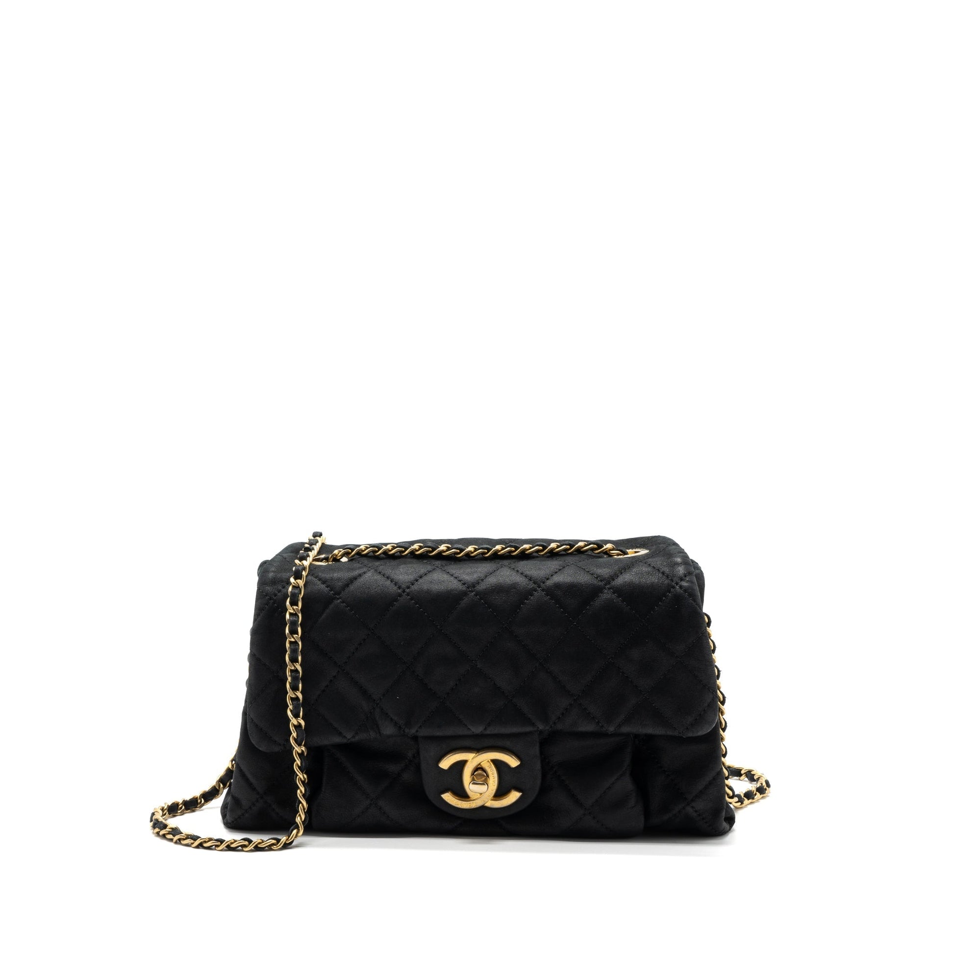 Chanel quilted seasonal flap Calfskin Iridescent GHW Black Shoulder Bag