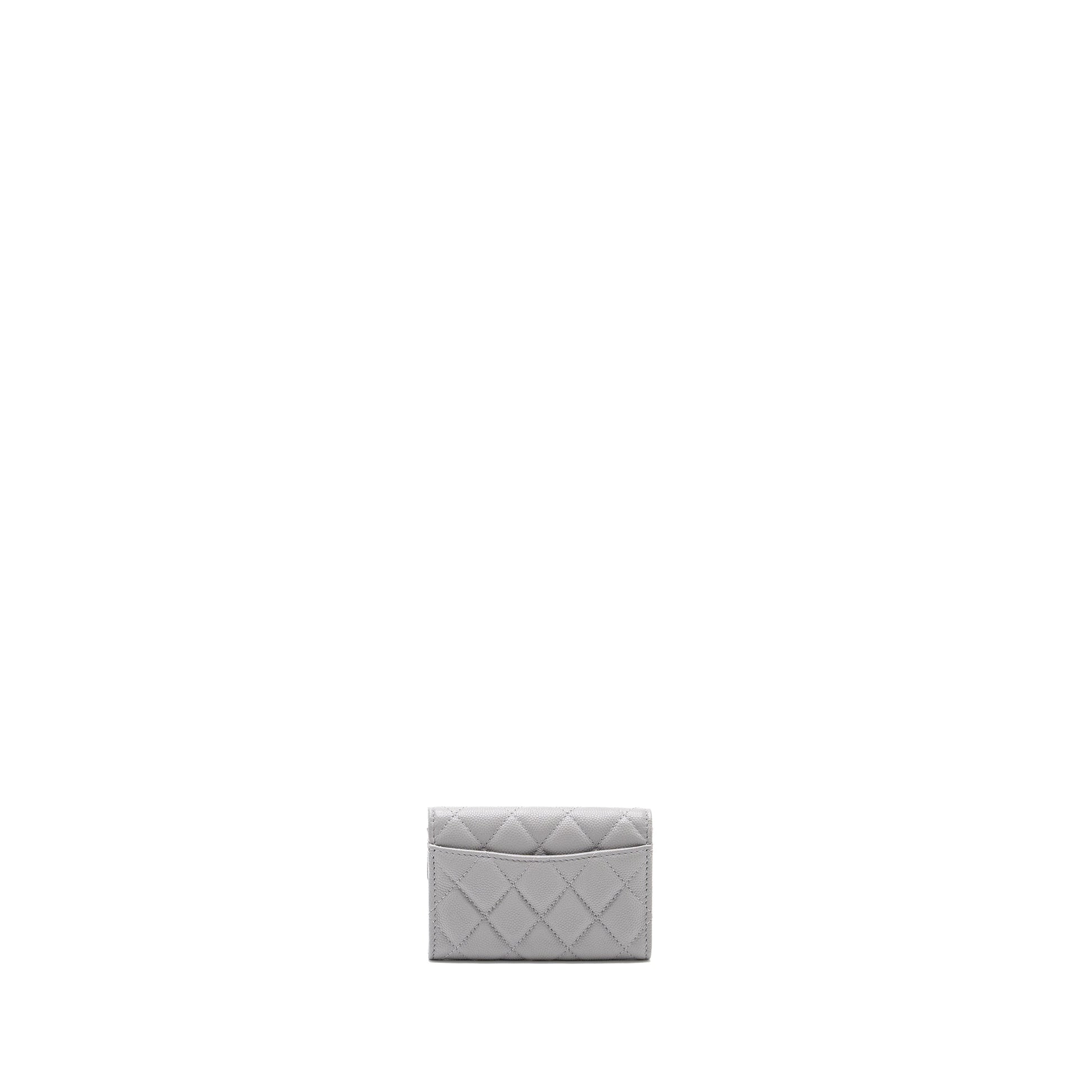 Chanel Classic Flap Card Holder Caviar Light Grey Wallet Case