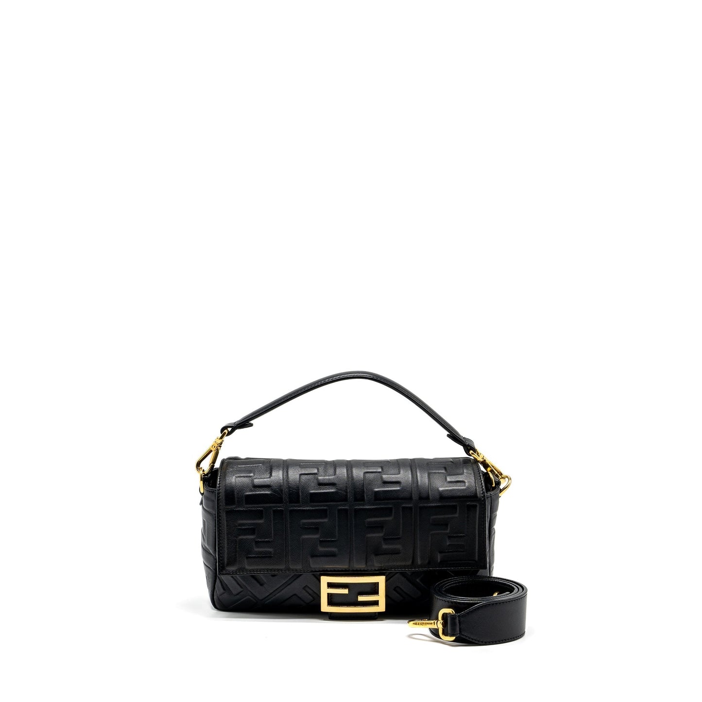 Fendi Baguette Purse With Motif Nappa Black Shoulder Bag