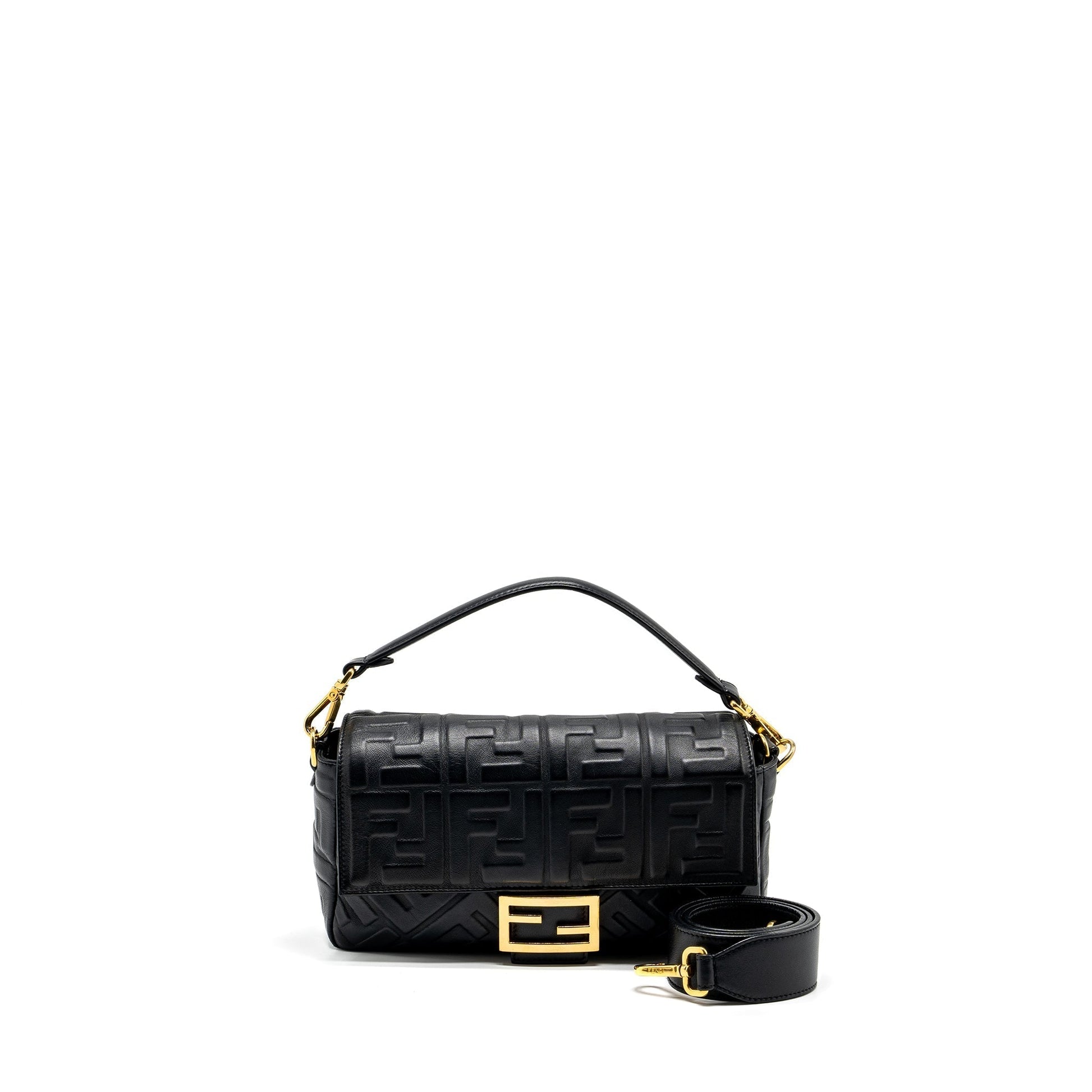 Fendi Baguette Purse With Motif Nappa Black Shoulder Bag
