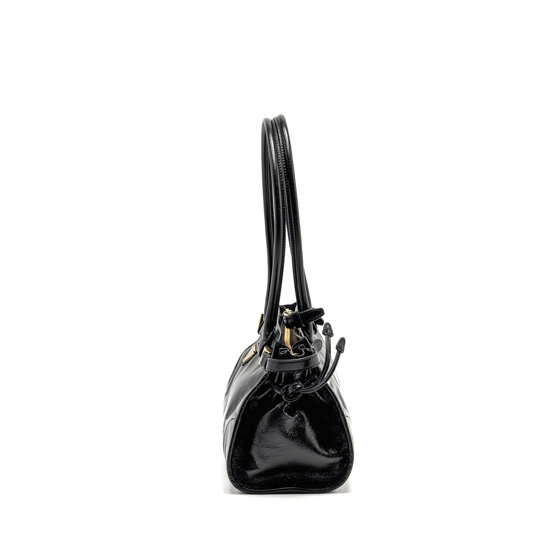 Prada Bonnie Handbag Calfskin Leather Black Travel Bag