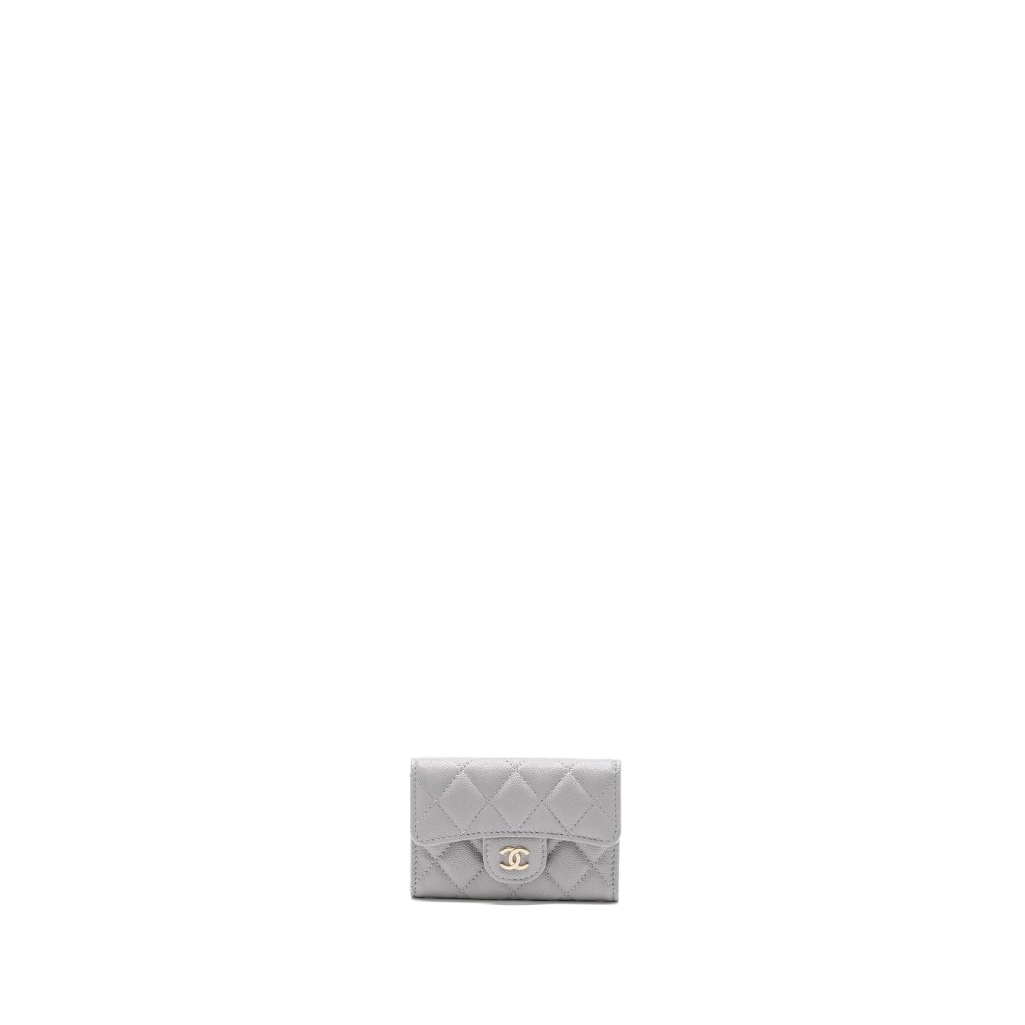 Chanel Classic Flap Card Holder Caviar Light Grey Wallet Case