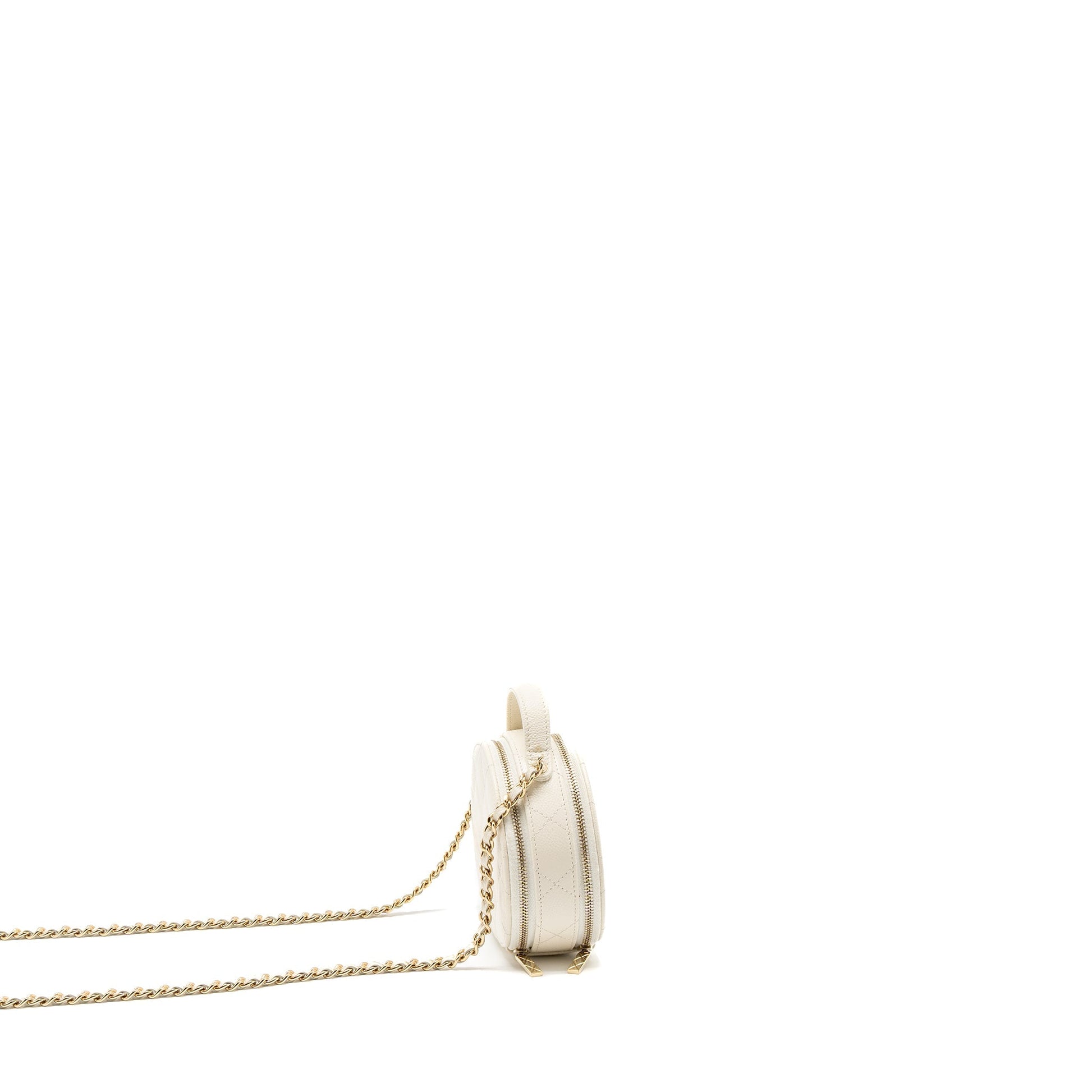 Chanel Top Handle Round Vanity Caviar LGHW White Mini Bag