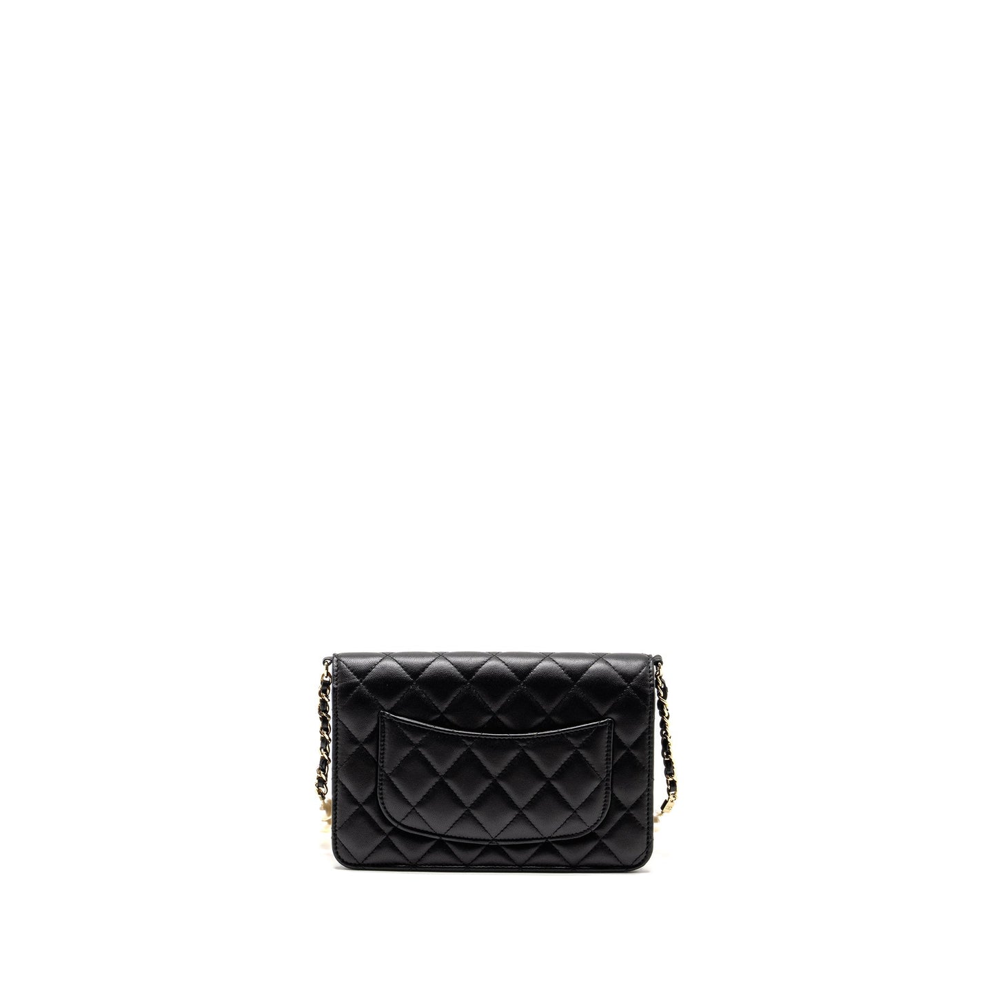 Chanel On Pearl Lambskin LGHW Microchip Black Wallet Case