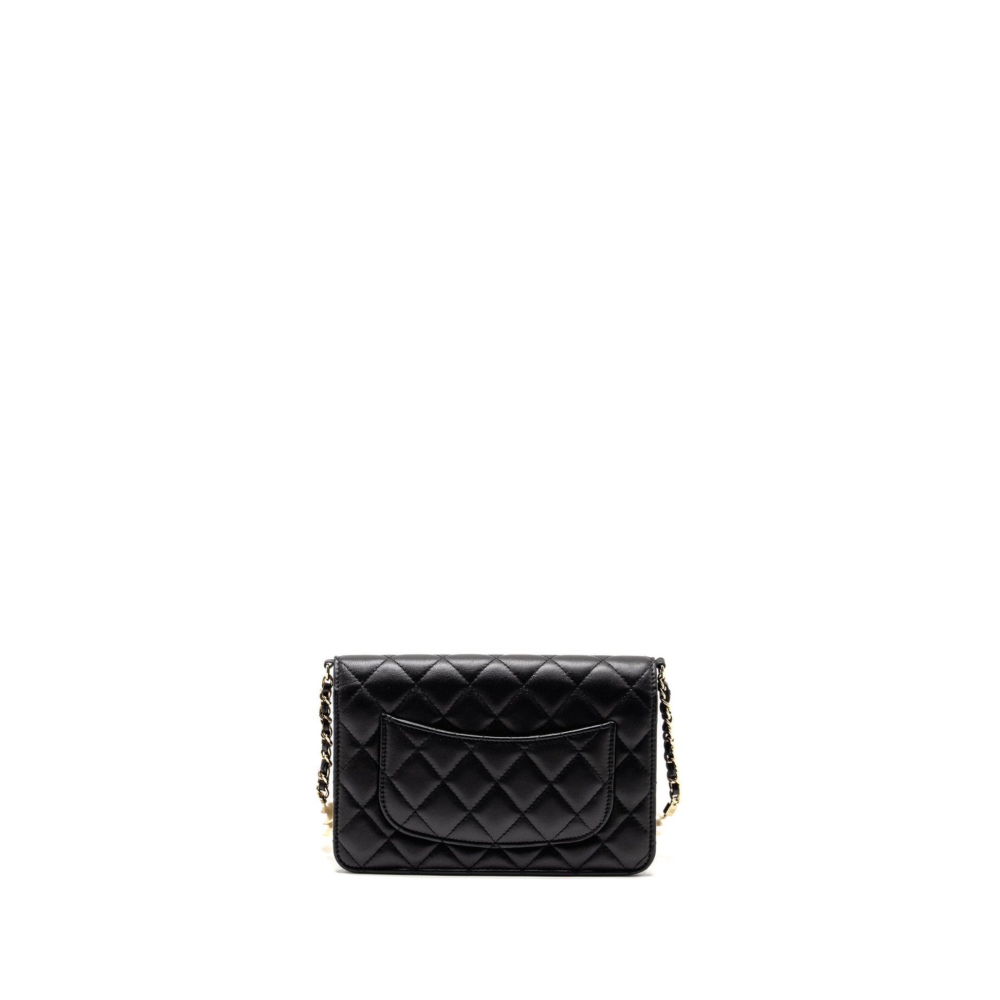 Chanel On Pearl Lambskin LGHW Microchip Black Wallet Case