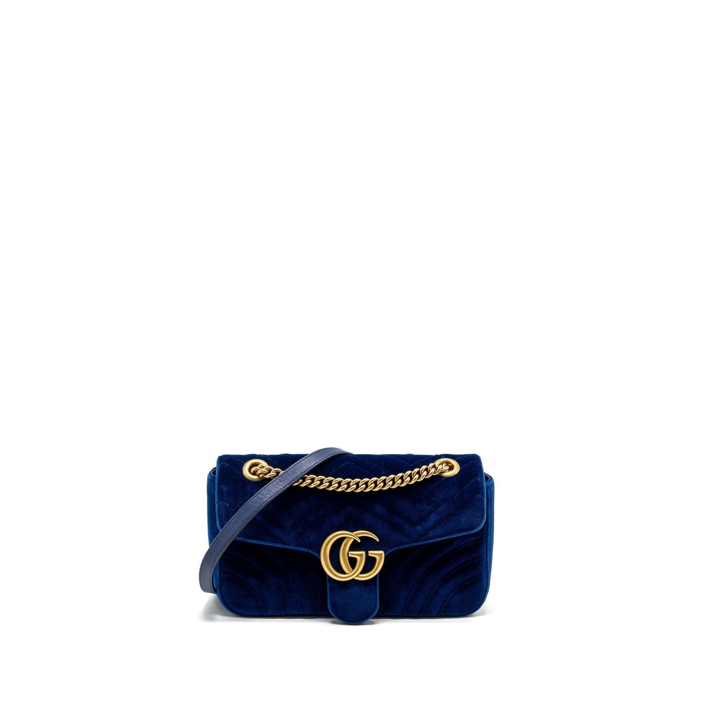 Gucci Marmont Shoulder Bag Velvet Blue Small