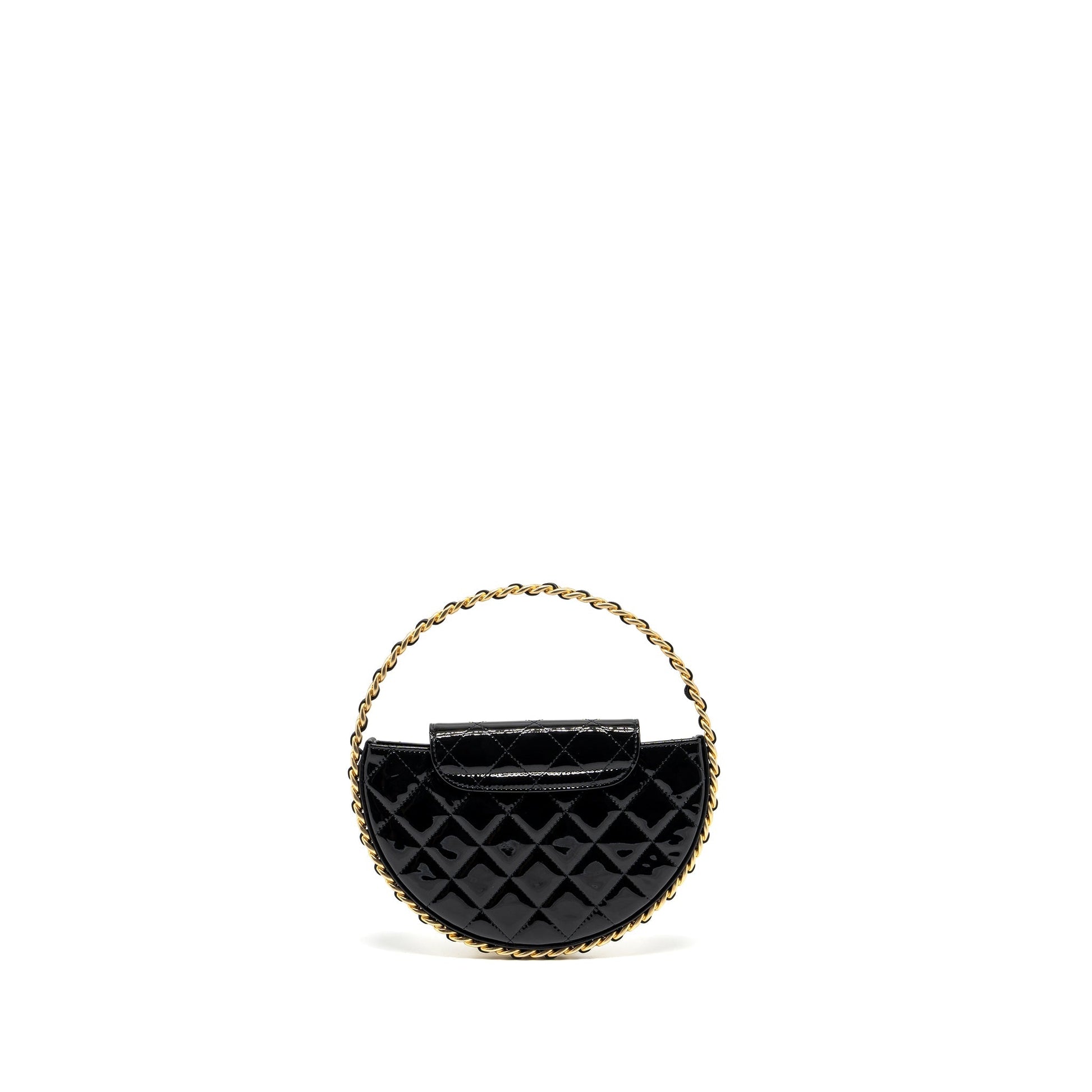 Chanel 23K Hoop Patent GHW microchip Black Leather Handbag Microchip 1