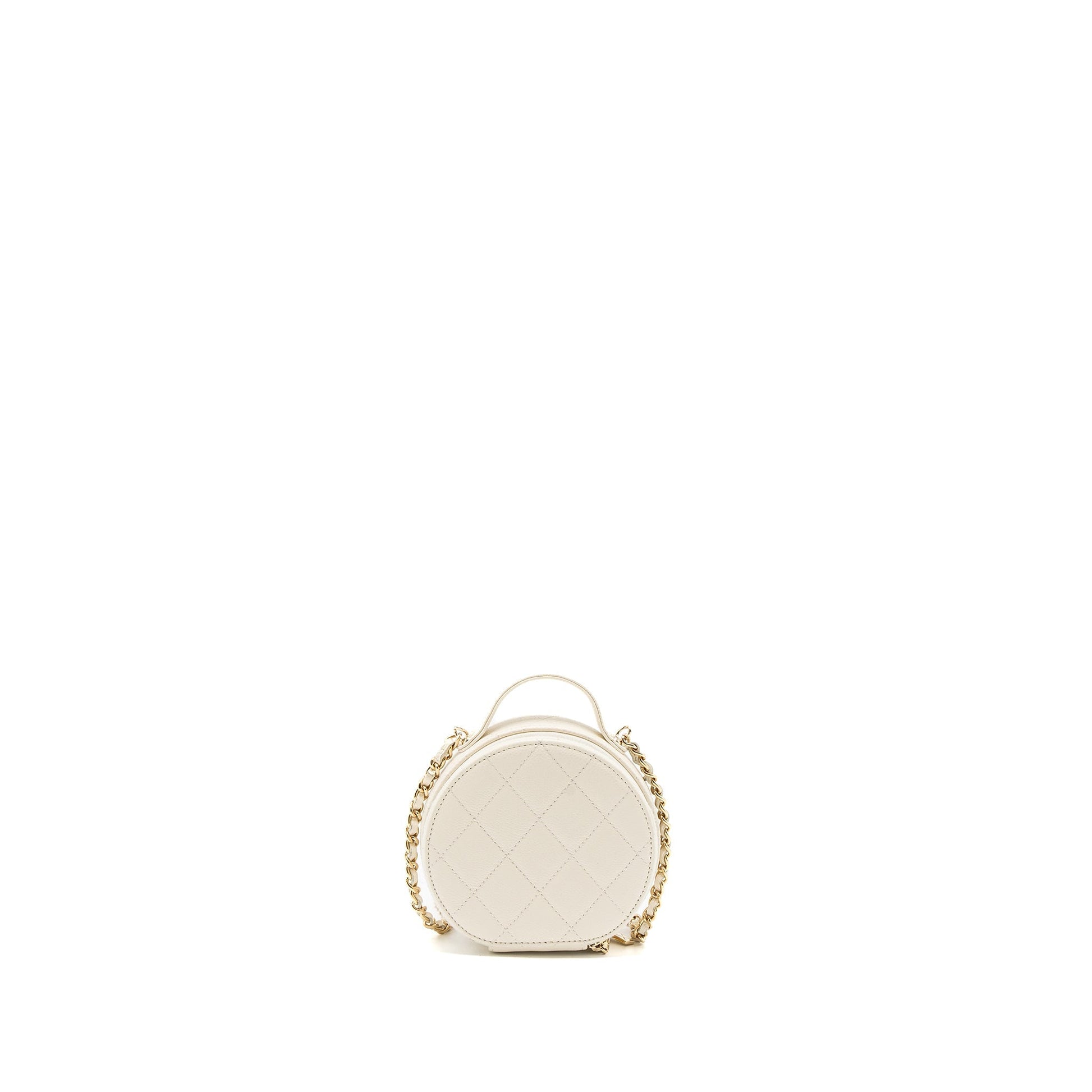 Chanel Top Handle Round Vanity Caviar LGHW White Mini Bag