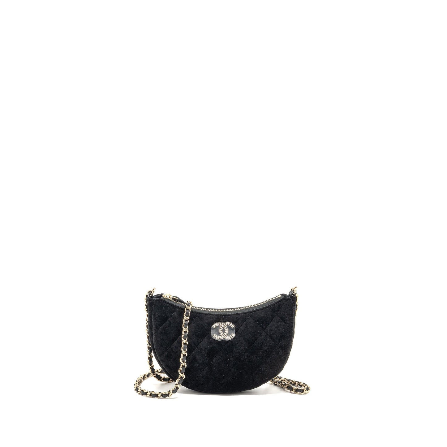 Chanel Quilted Crystal Hobo Velvet LGHW microchip Black Crossbody Bag