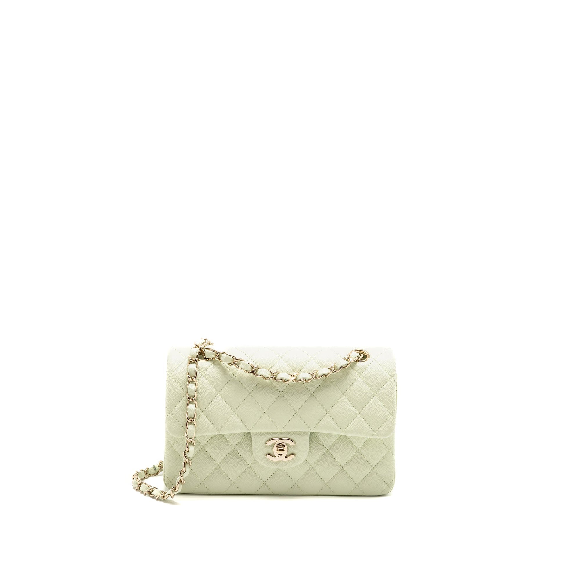 Chanel Classic Double Flap Caviar Light LGHW Green Small Shoulder Bag