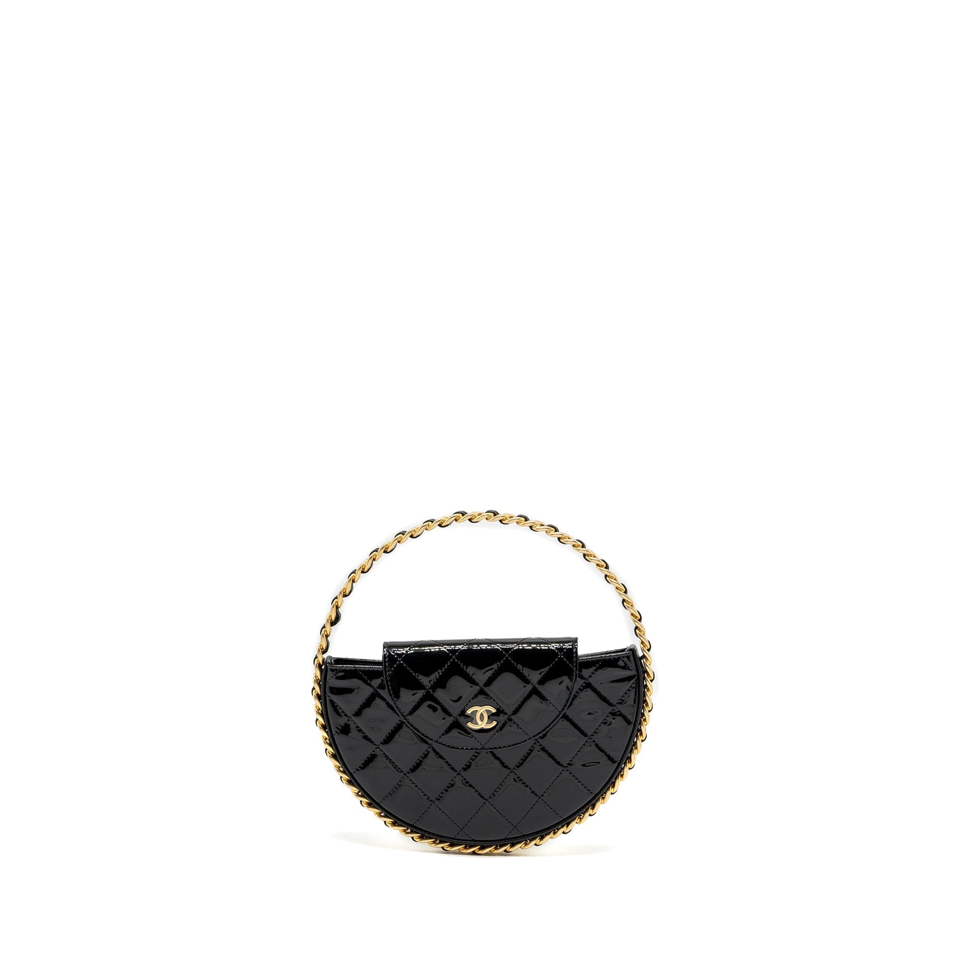 Chanel 23K Hoop Patent GHW microchip Black Leather Handbag Microchip 1