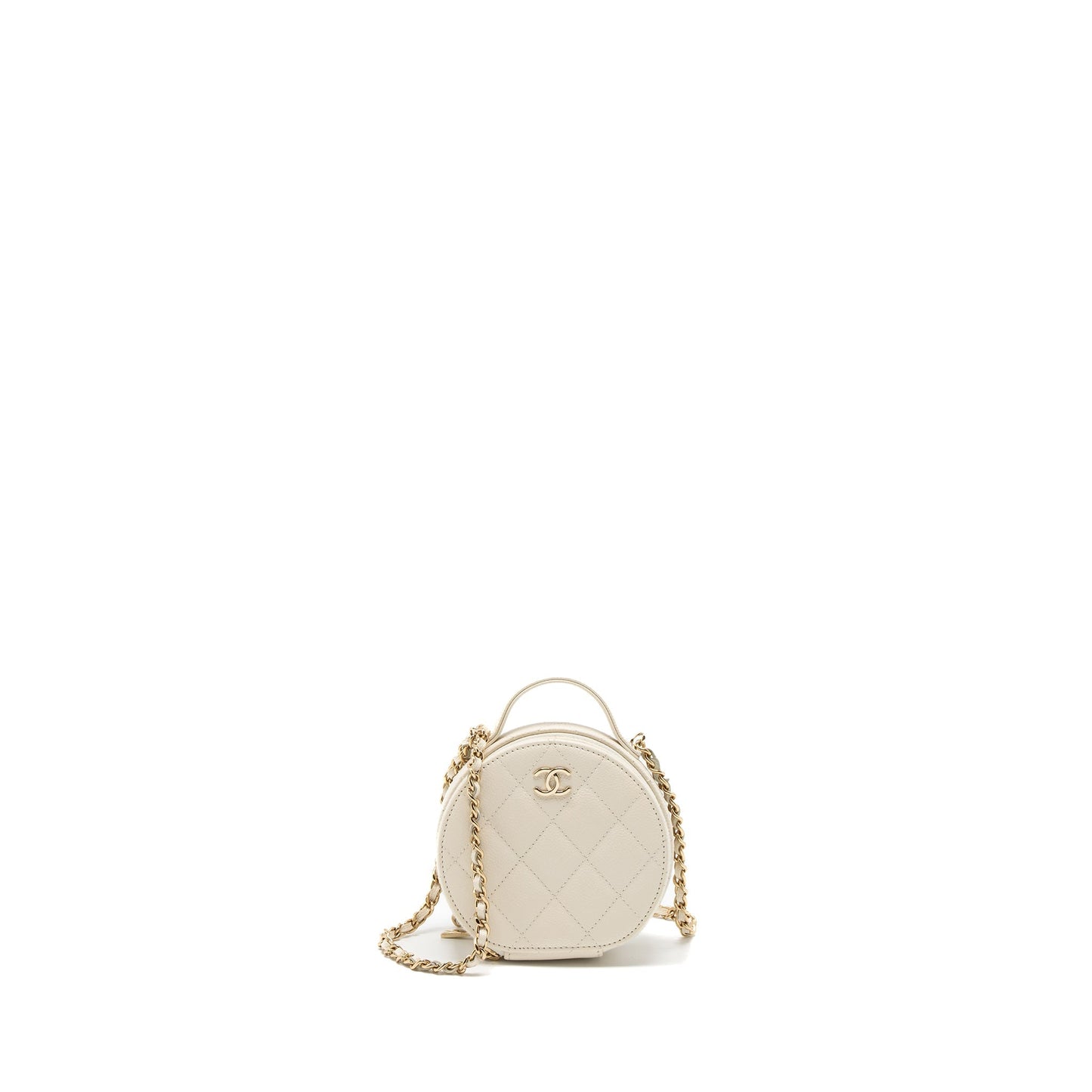 Chanel Top Handle Round Vanity Caviar LGHW White Mini Bag