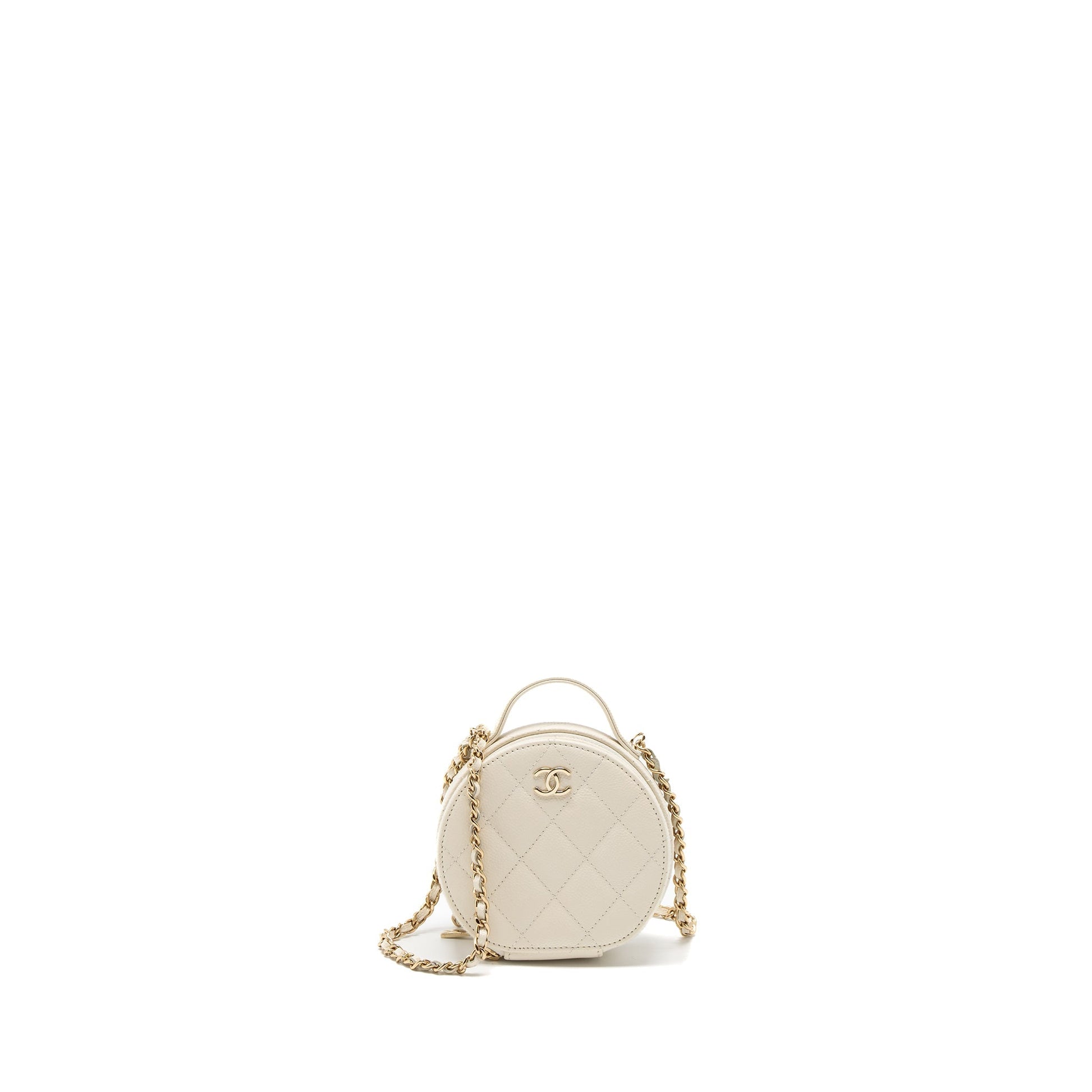 Chanel Top Handle Round Vanity Caviar LGHW White Mini Bag
