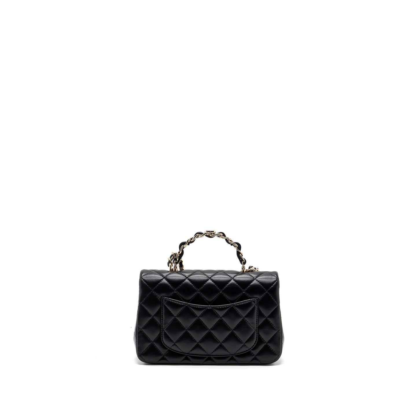 Chanel 23K Top Handle Rectangular Flap Lambskin Black Leather Shoulder Bag