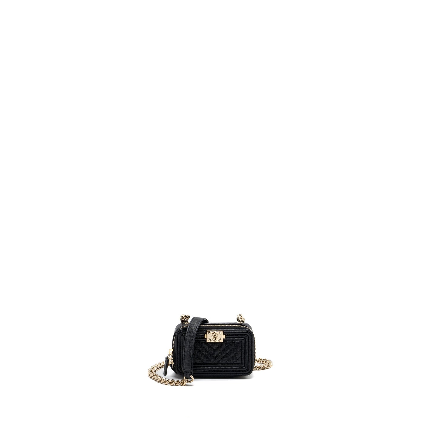 Chanel boy zipper card holder caviar LGHW Black Wallet Case